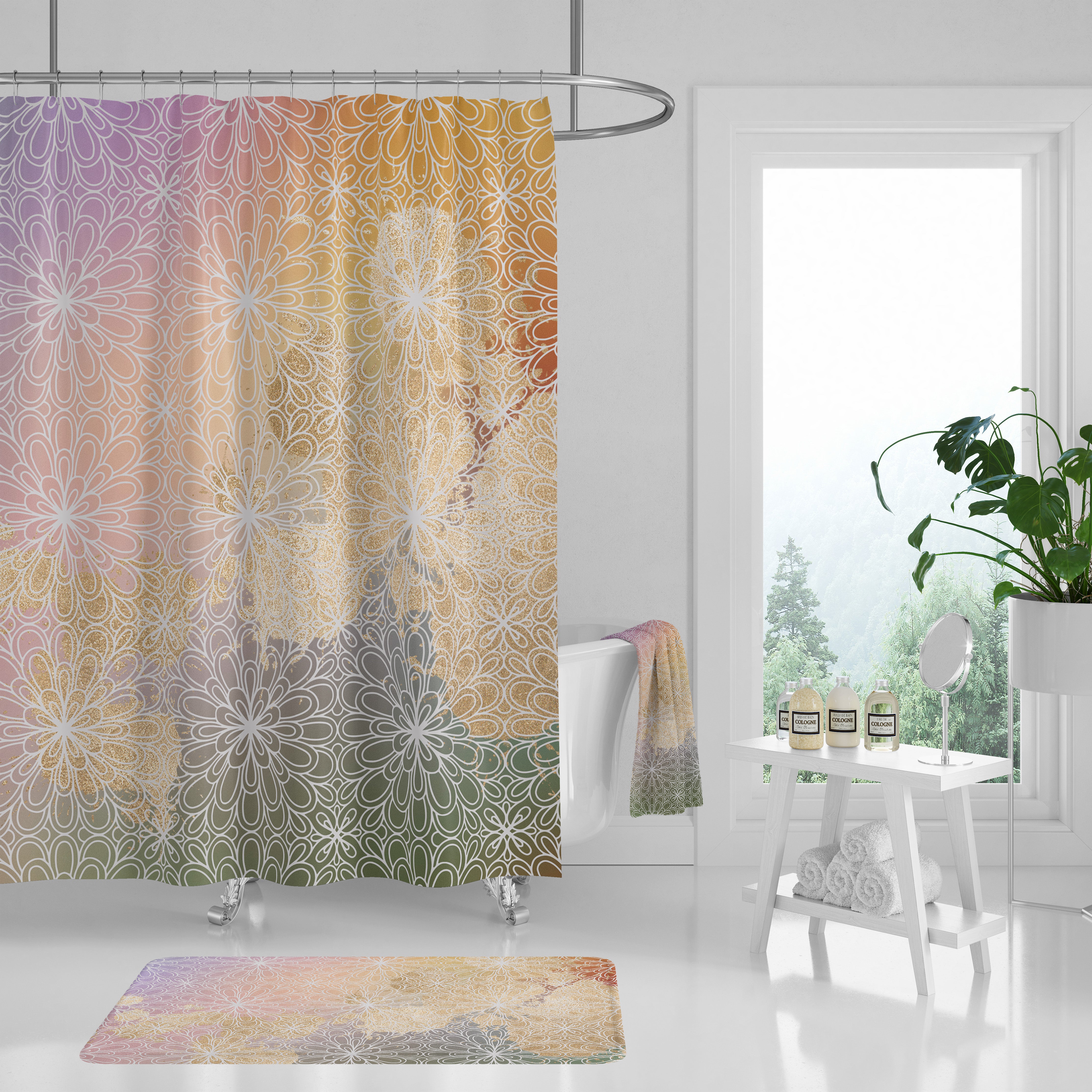 Floral Bath Mat | Mandala Yellow Green Purple