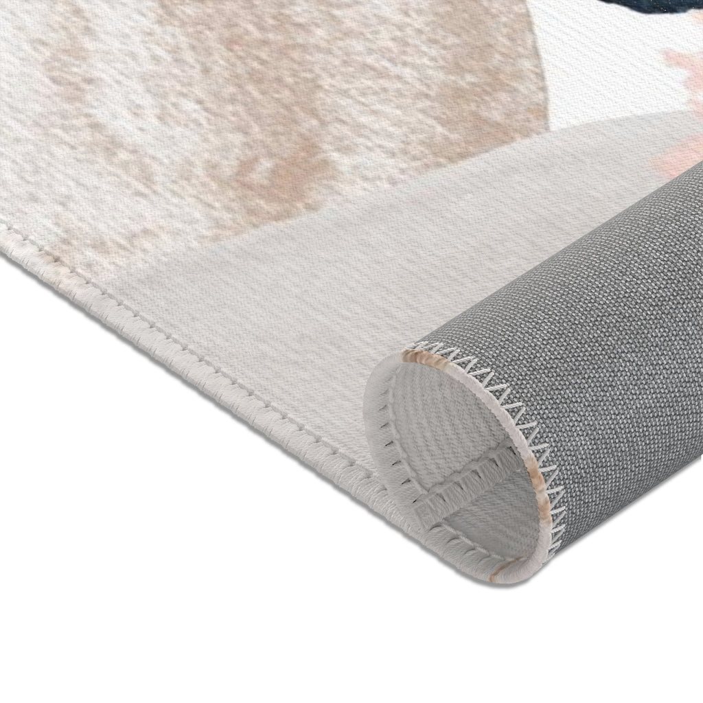 Abstract Area Rug | Navy Blush Pink Gold Beige