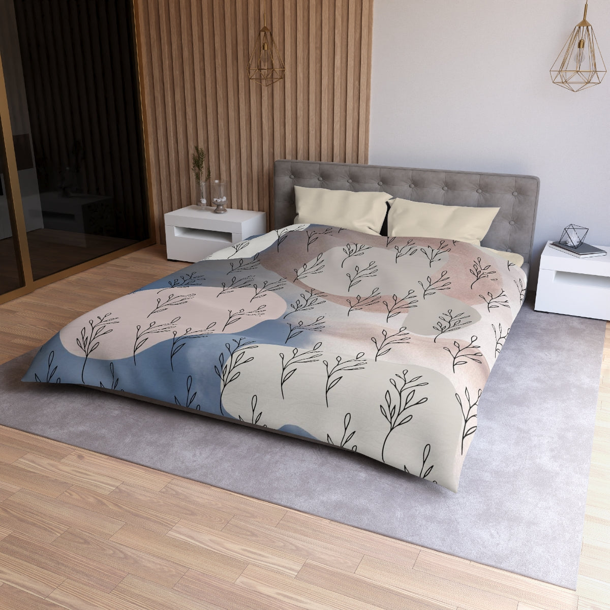 Floral Duvet Cover | Hygge Pastel Blue Pink | Bedroom Decor