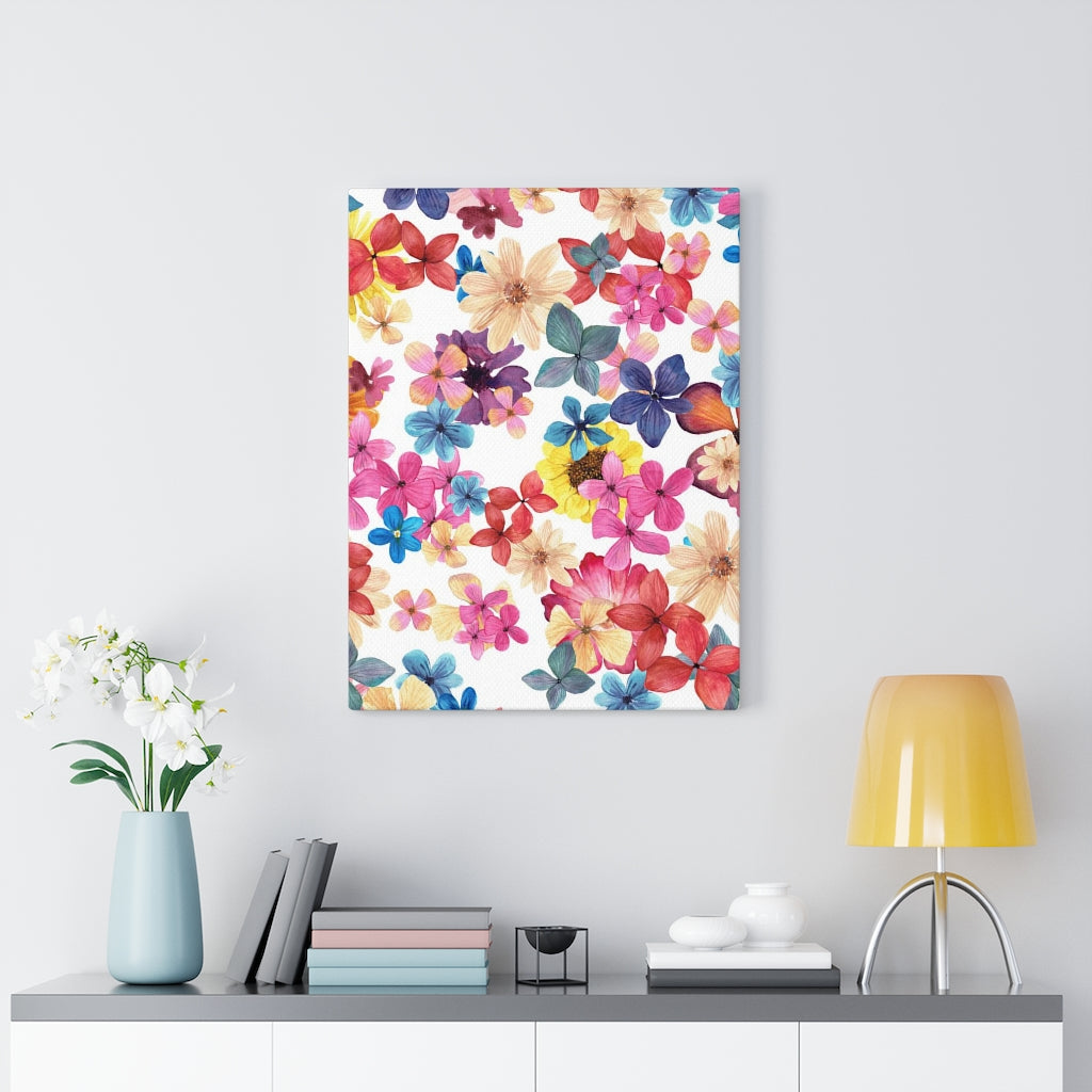 FLORAL WALL CANVAS ART | White Pink Orange Blue