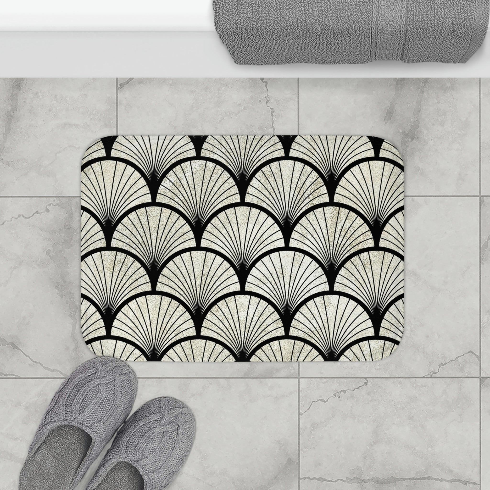 Art Deco Bath Mat Black Fan