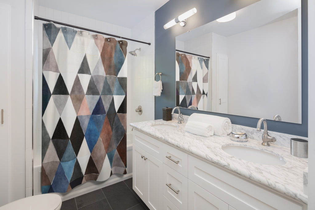 Abstract Shower Curtain | Gray Blue Black Bathroom Decor