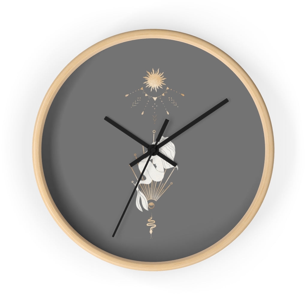 Celestial Mermaid, Gray Wood Wall Clock 10"