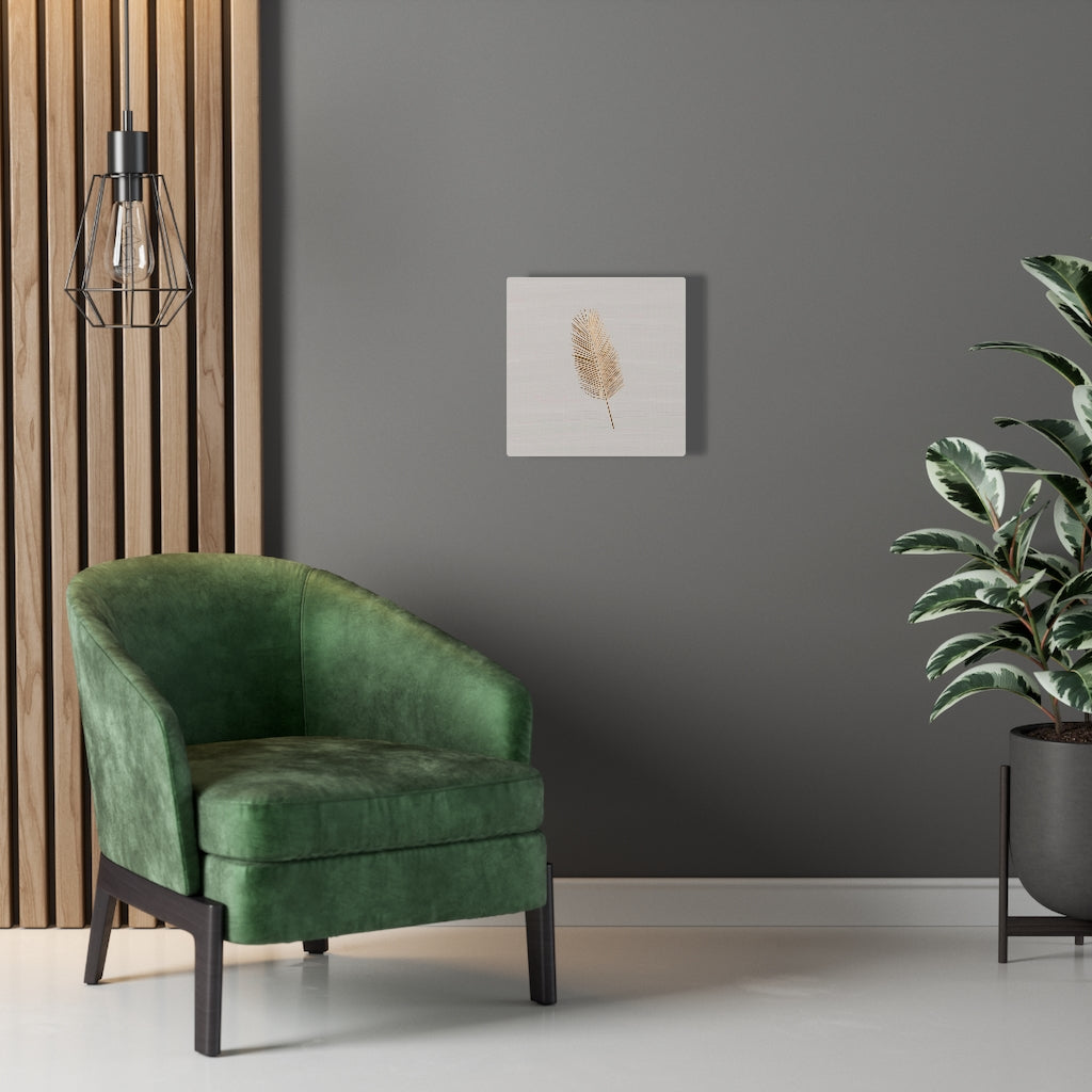 Modern Wall Canvas Art | Beige Gold Feather