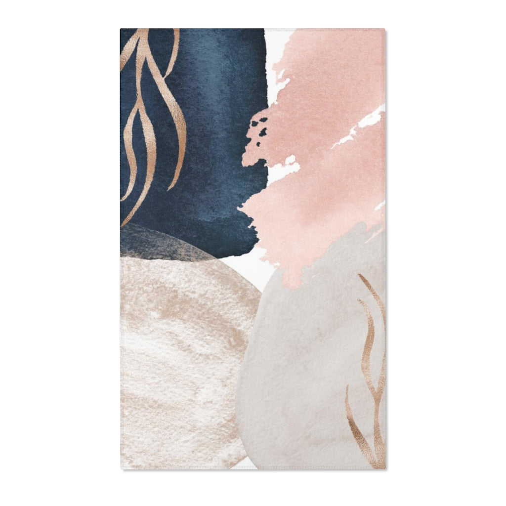 Abstract Area Rug | Navy Blush Pink Gold Beige