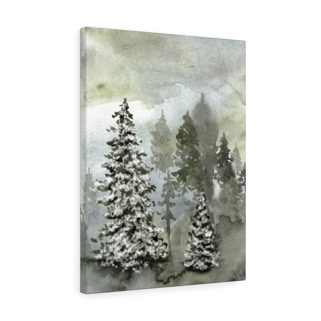 FLORAL WALL CANVAS ART | Grey Green Snow Forest Trees
