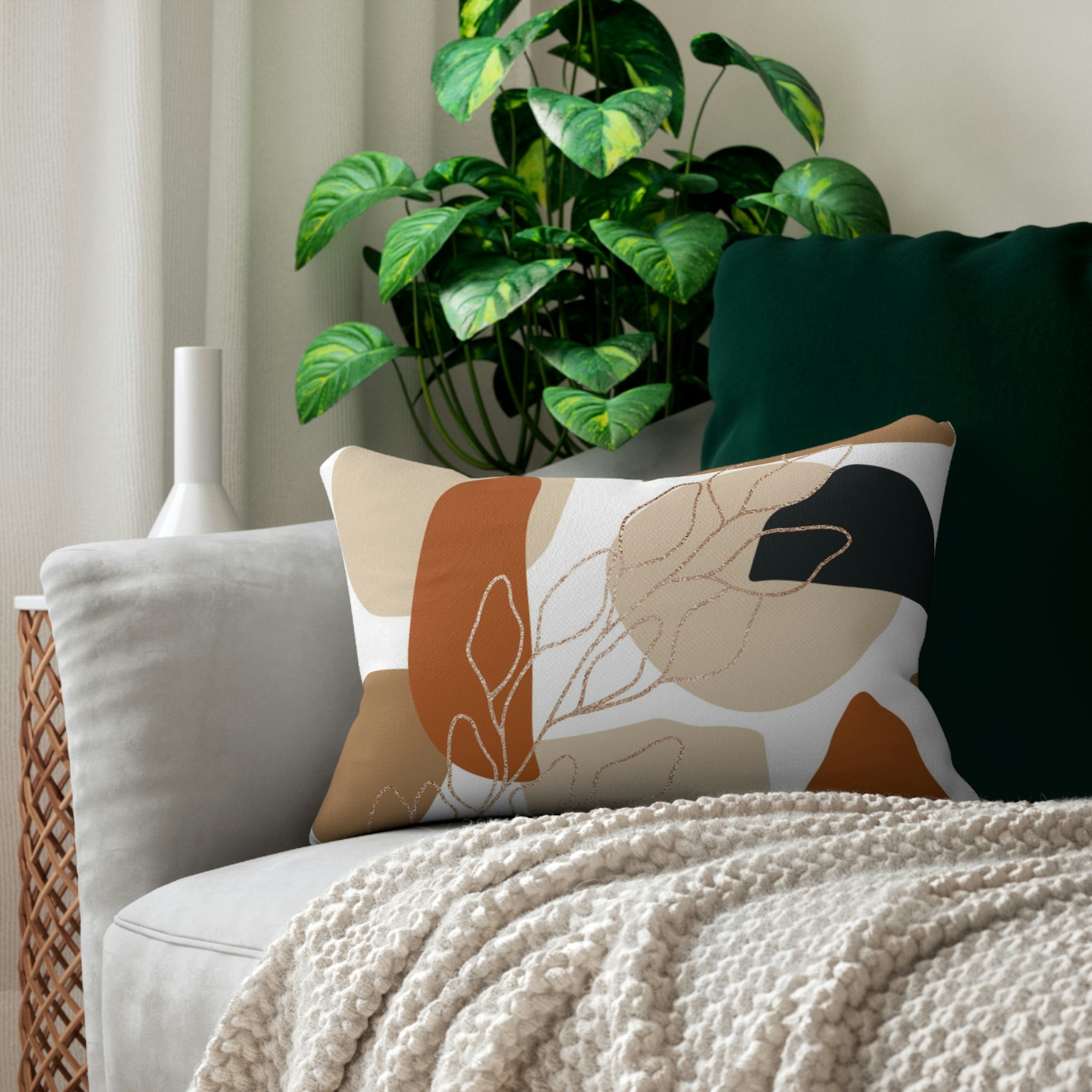 Abstract Lumbar Pillow | Black Rust Beige