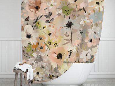 boho chic shower curtain, floral bath curtain