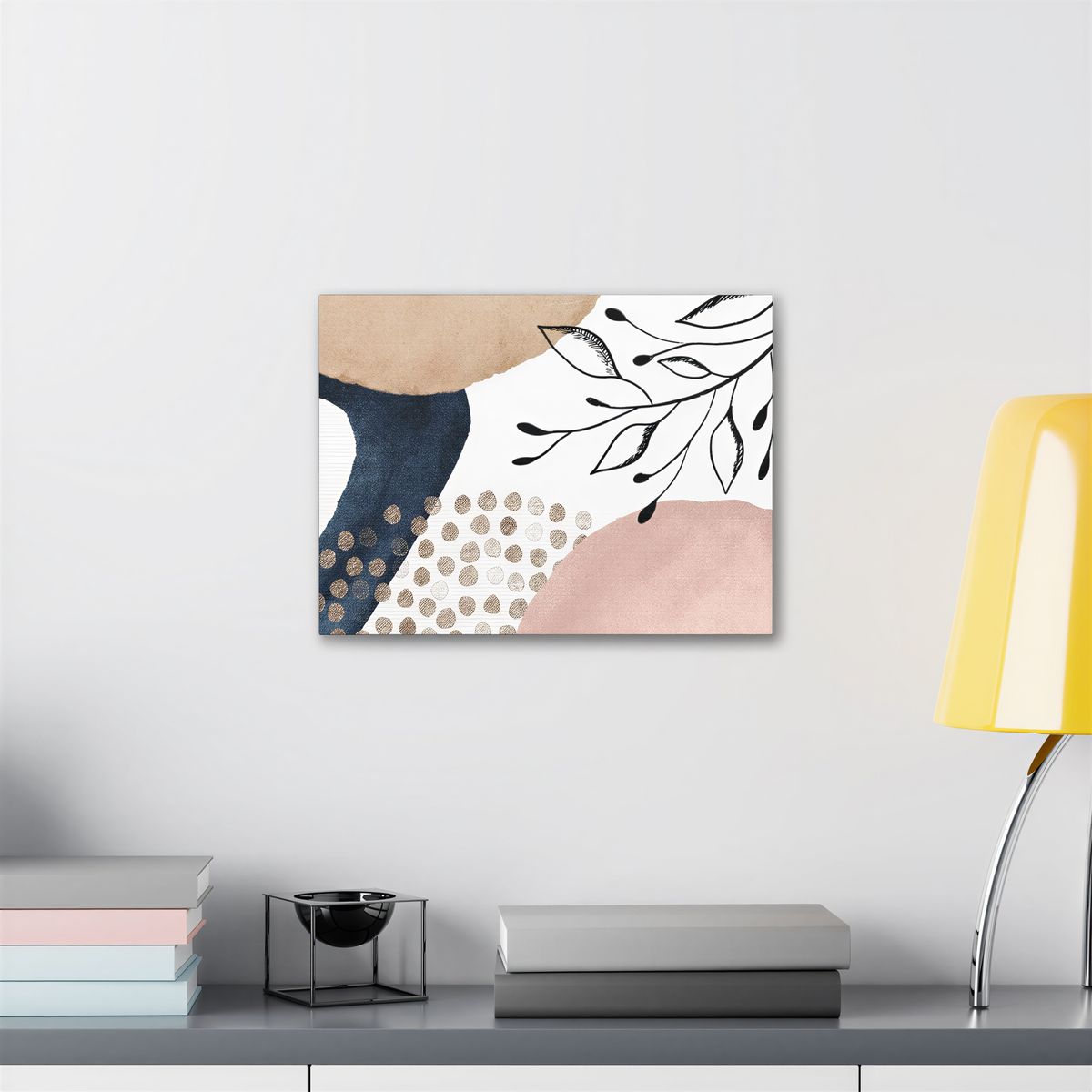 Abstract Wall Canvas Print Hygge Blush Pink shown in a bedroom setting