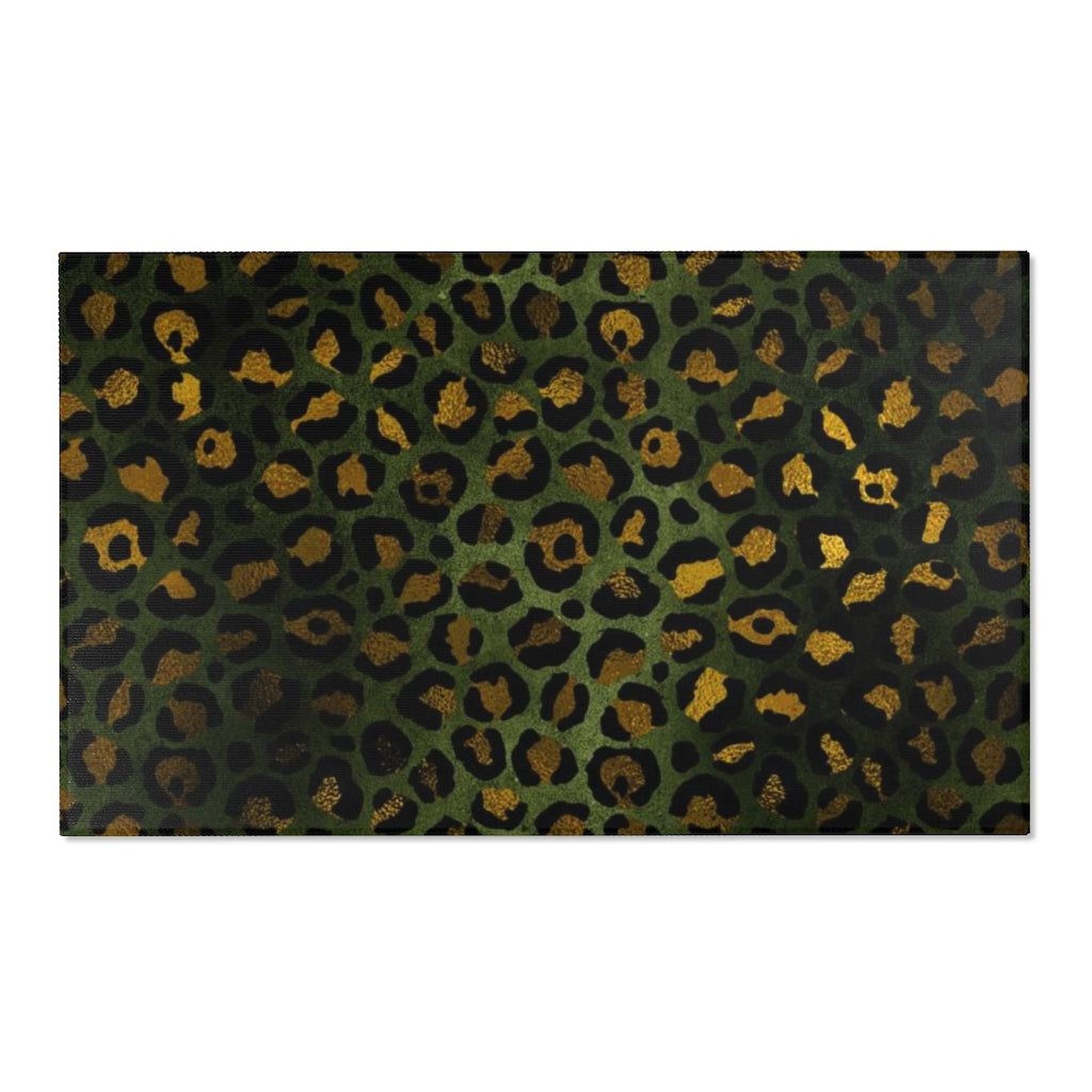 a repeating pattern of leopard-like shapes in shades of green and gold, creating a visually striking and dynamic design.
