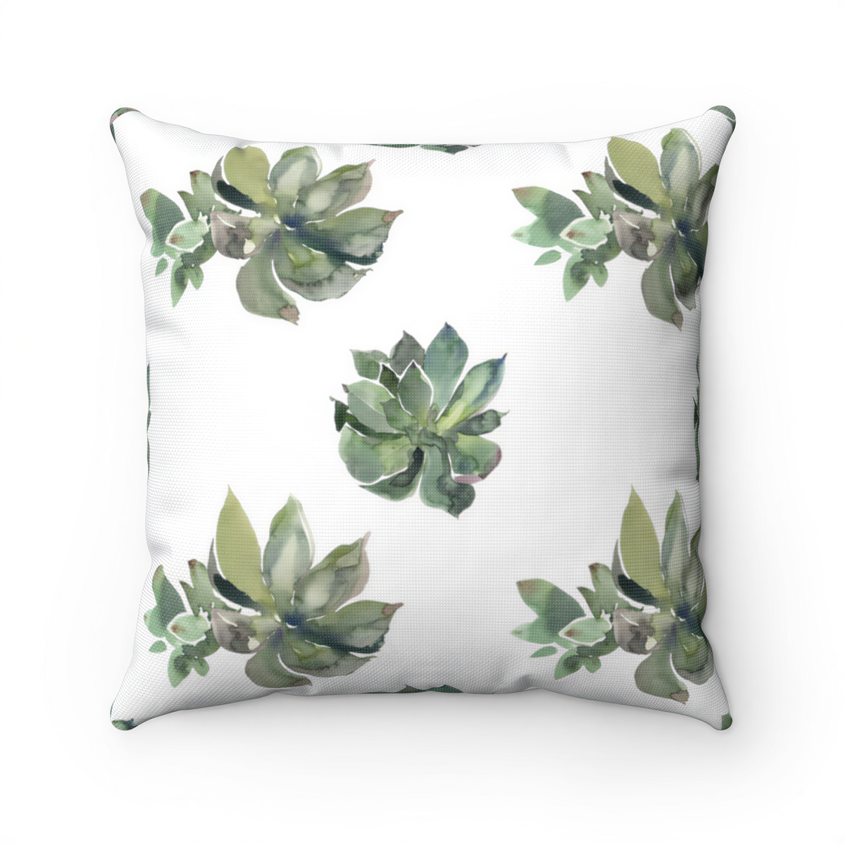 Floral Boho Pillow Cover Cactus Succulent White Sage Green styled on a sofa