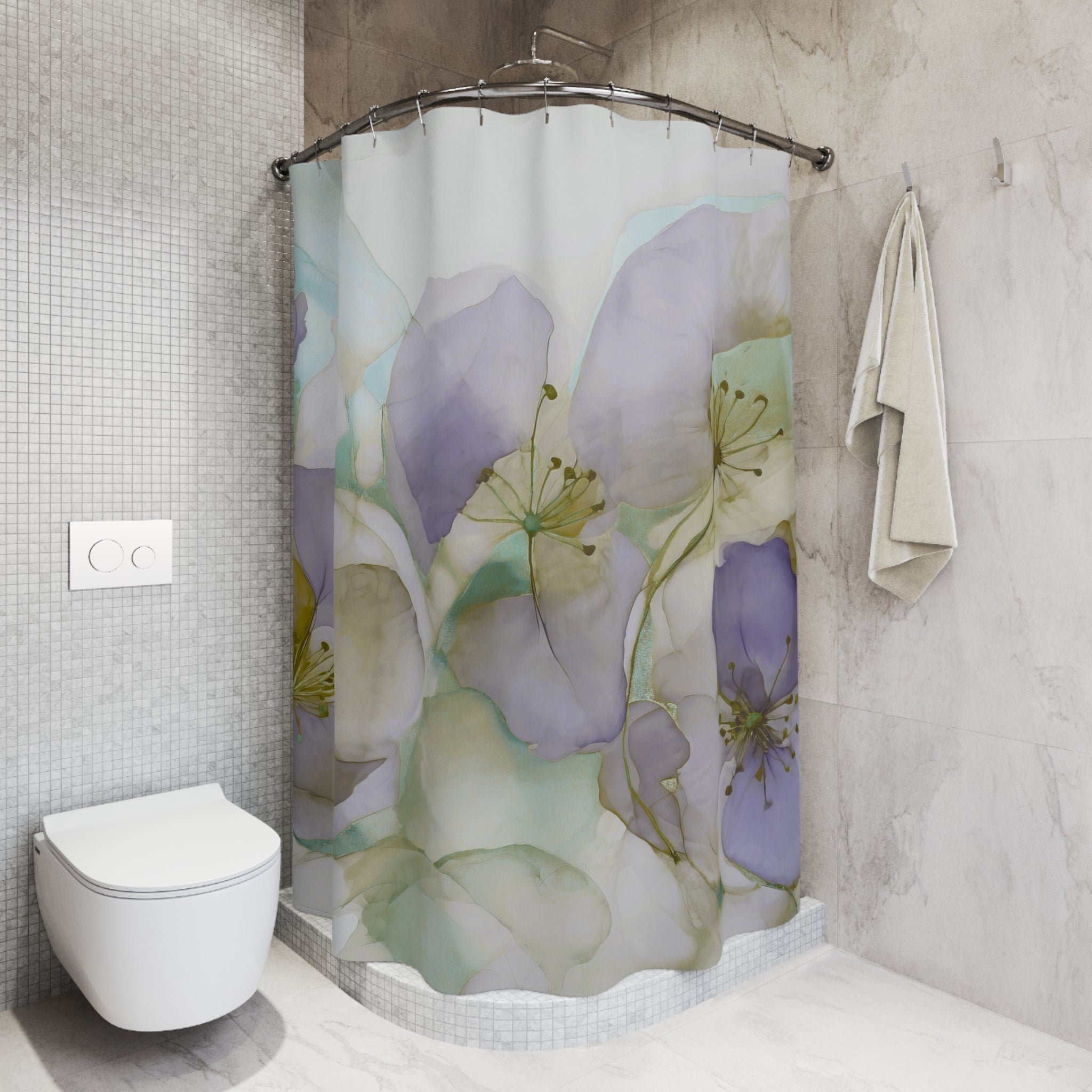 Abstract Shower Curtain | Artsy Floral Lavender Purple, Sage Green
