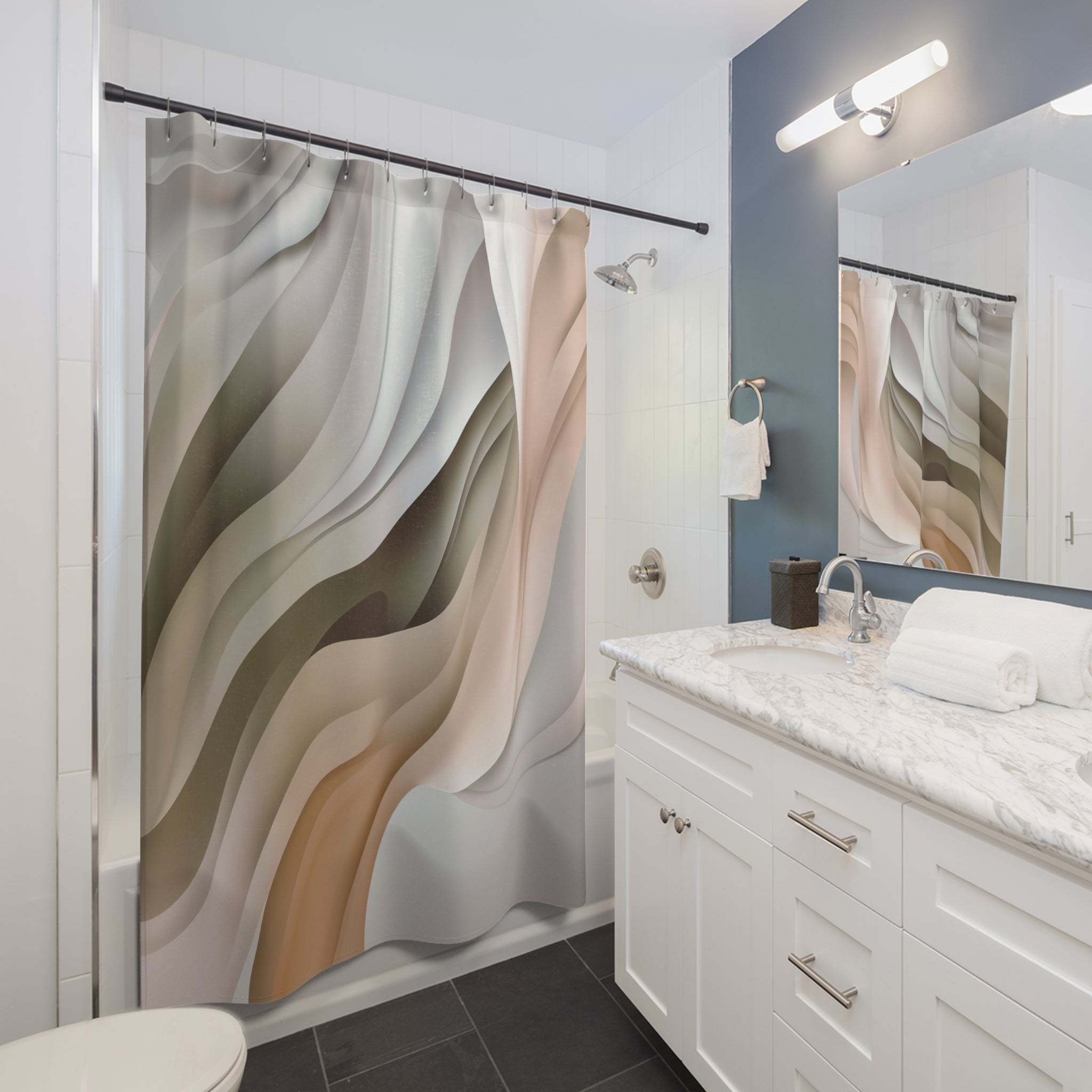 Boho Shower Curtain | Olive Green Beige Ombre White Watercolor