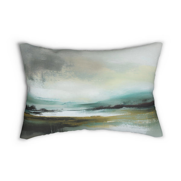 Boho Lumbar Pillow | Abstract Landscape, Grey Teal Green