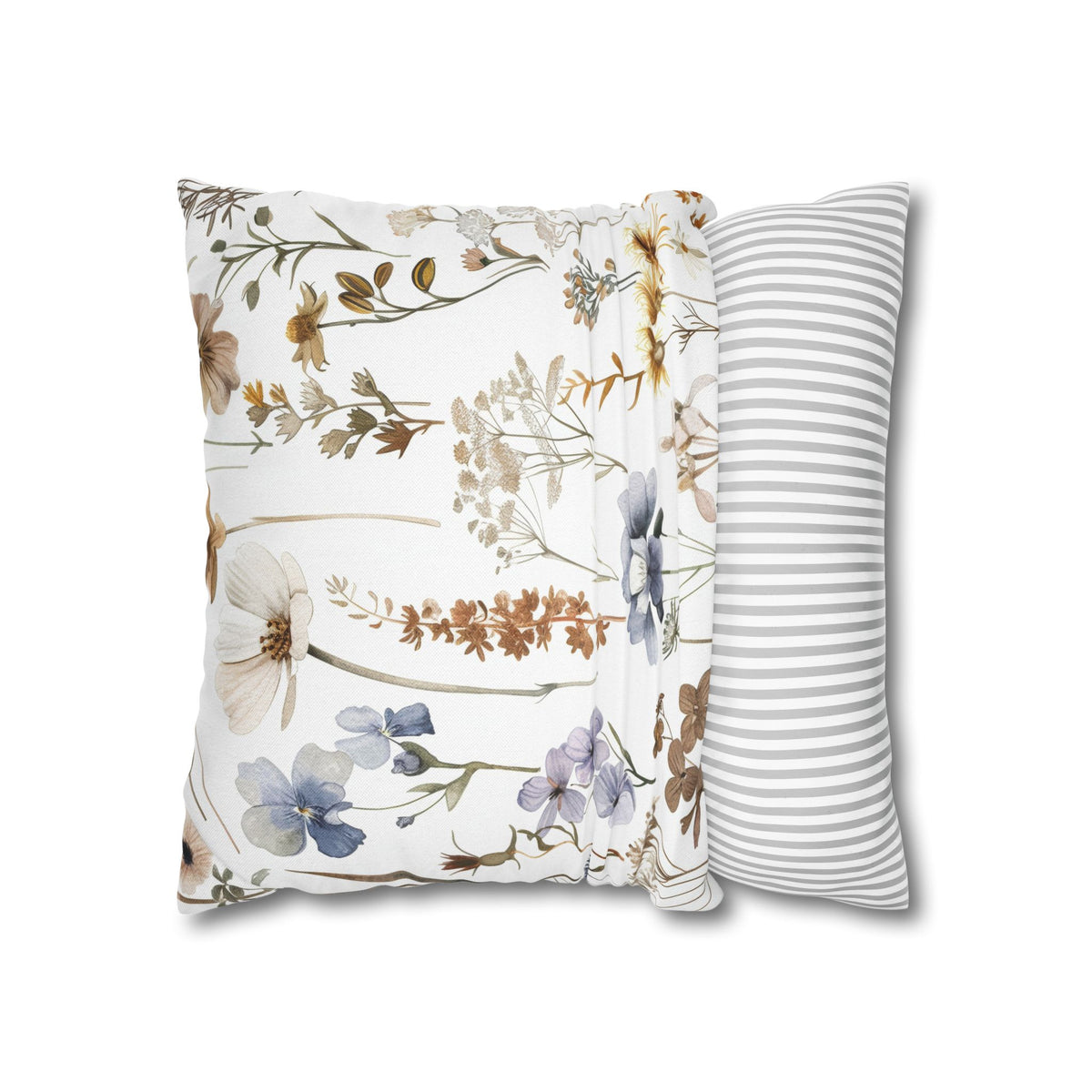 Tan and Lavender Blue Wildflower Pillow Cover
