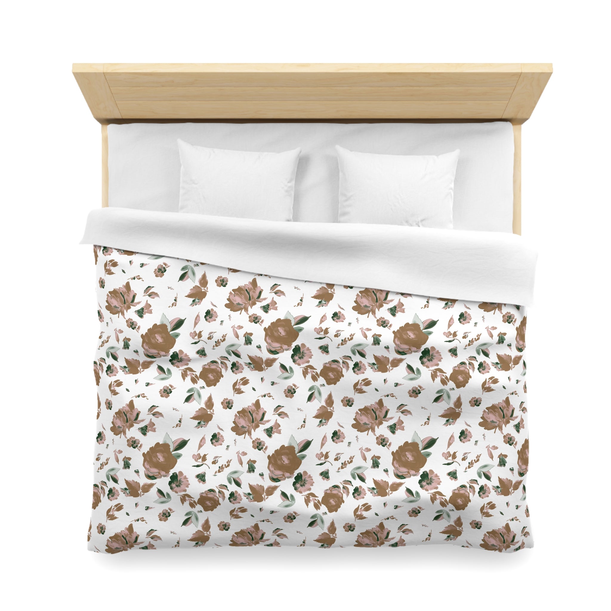Floral Cotton Duvet, Pillow Cover | Beige Green White Bedroom Decor