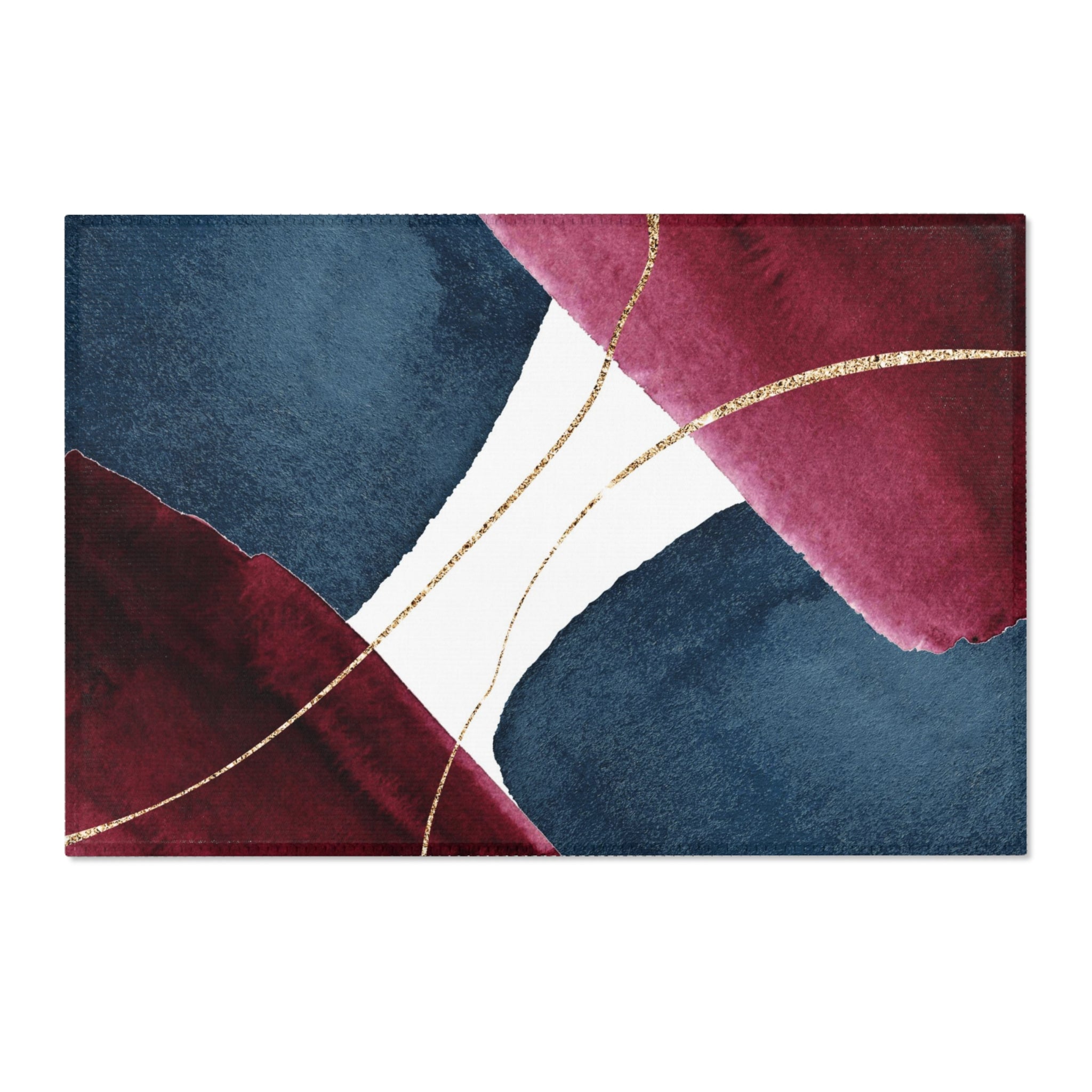 Abstract Boho Area Rug | Navy Blue, Burgundy, White Minimalist