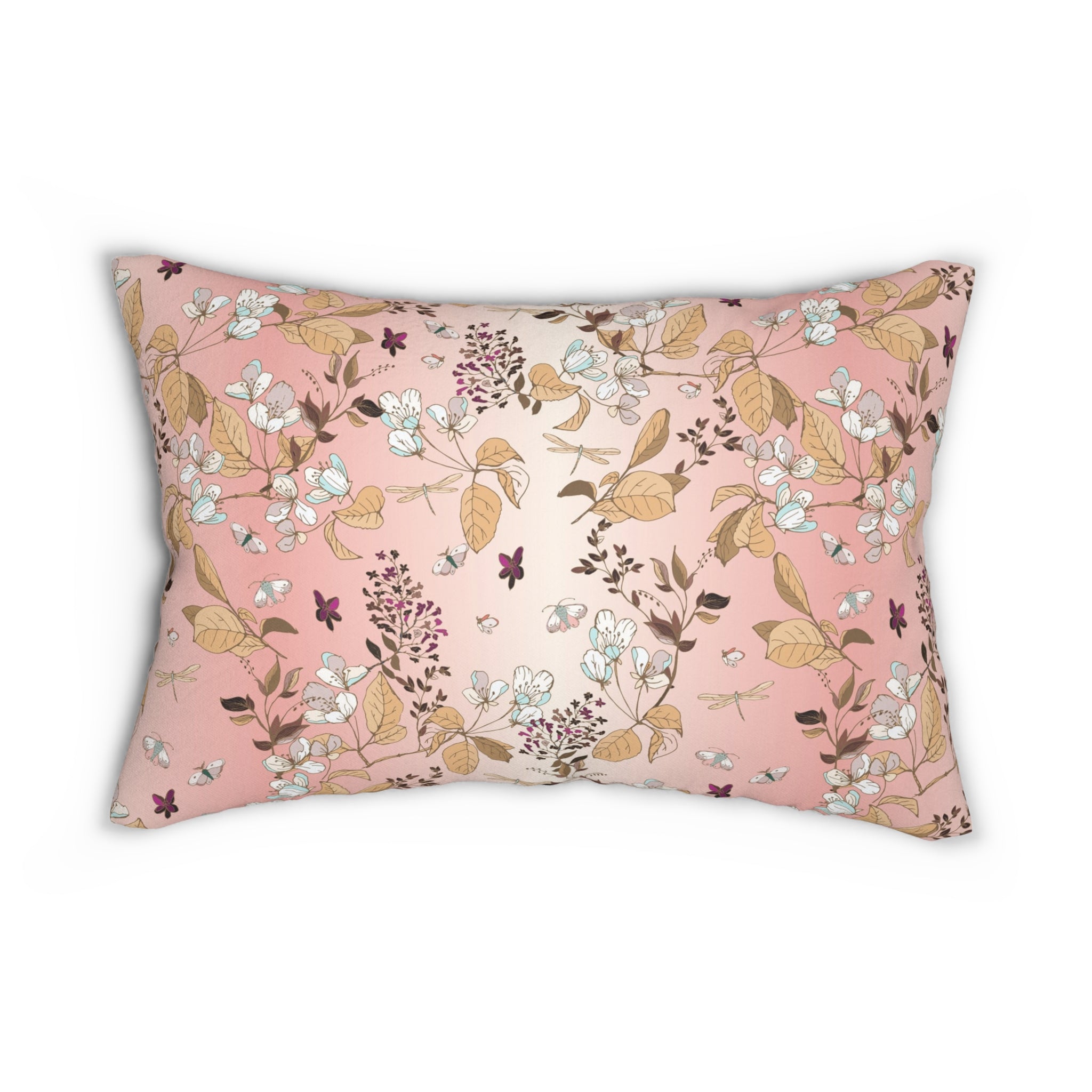 Floral Lumbar Pillow | Blush Pink, Tan Beige Botanical