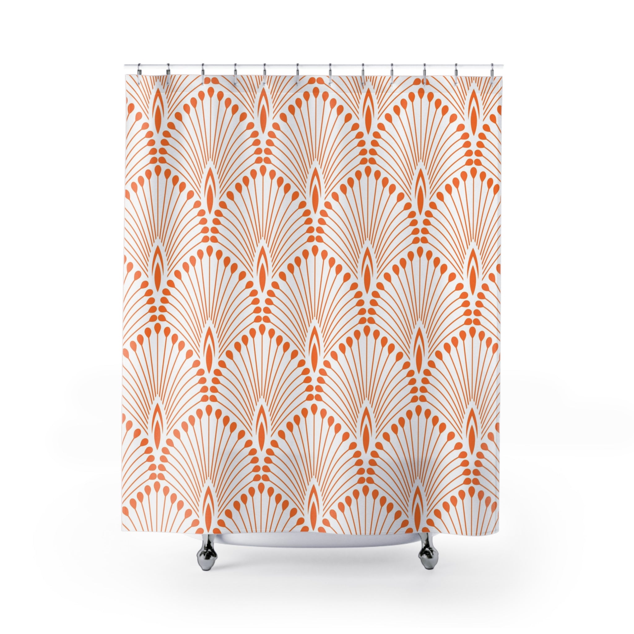 Boho Shower Curtain | Vintage Orange White Art Deco Crane