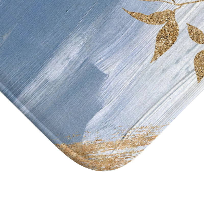 Boho Abstract Bath, Kitchen Floor Mat | Indigo Pale Blue, White Ombre