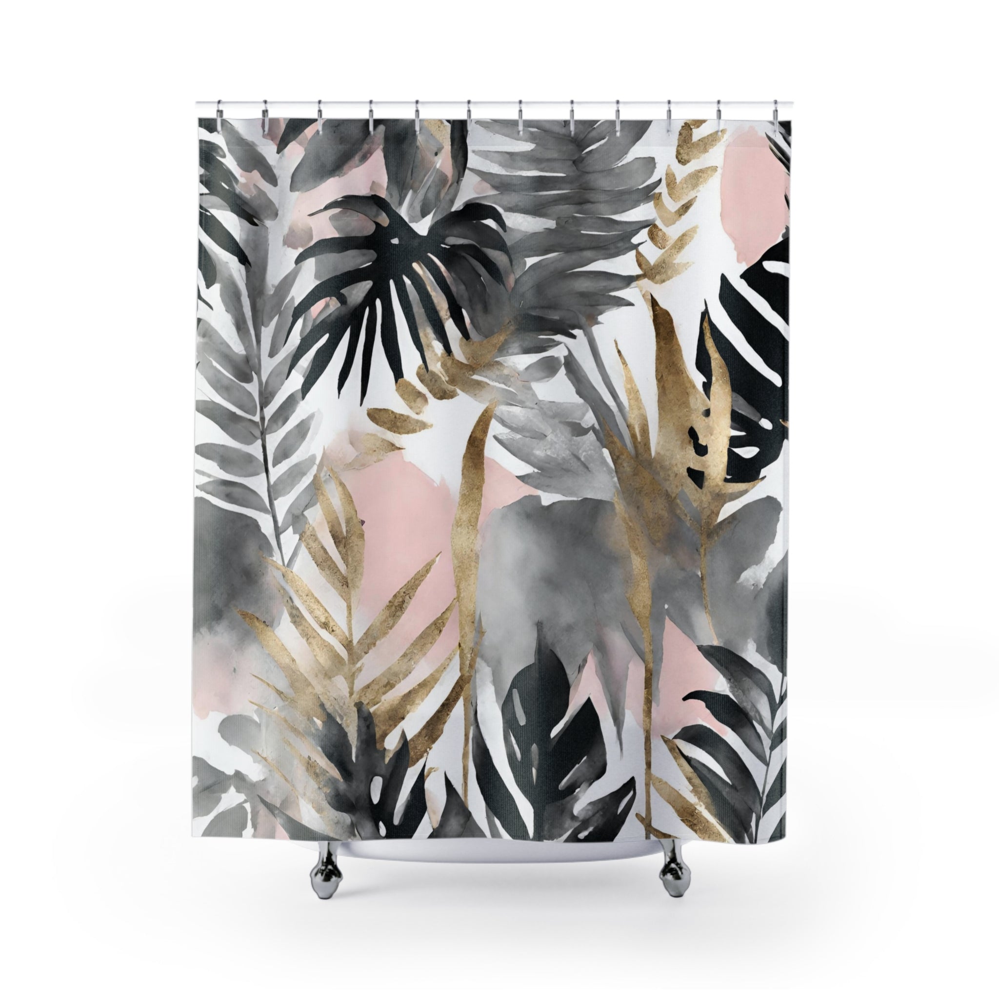 Black and White shower curtain | Grey Pink Watercolor Floral