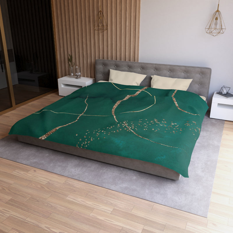 Boho Duvet Cover | Modern Green, Muted Gold Bedding
