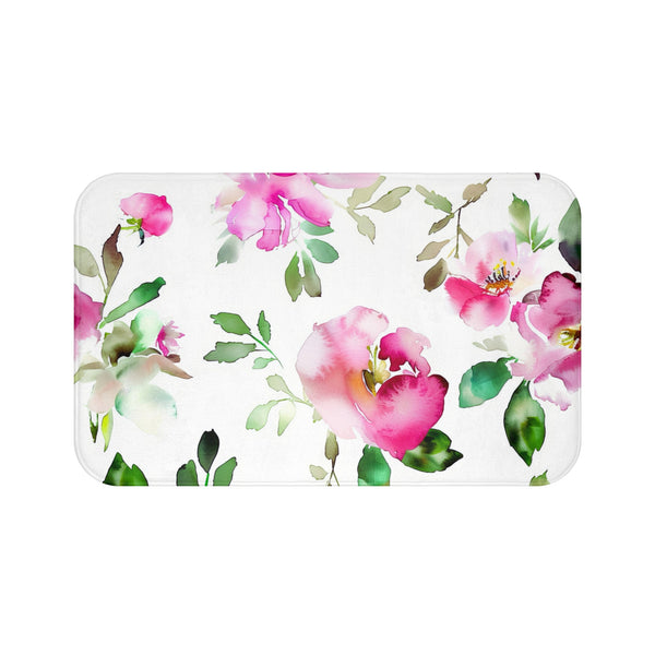 Boho Kitchen, Bath Mat | Floral Pink, White Green Floor Mat