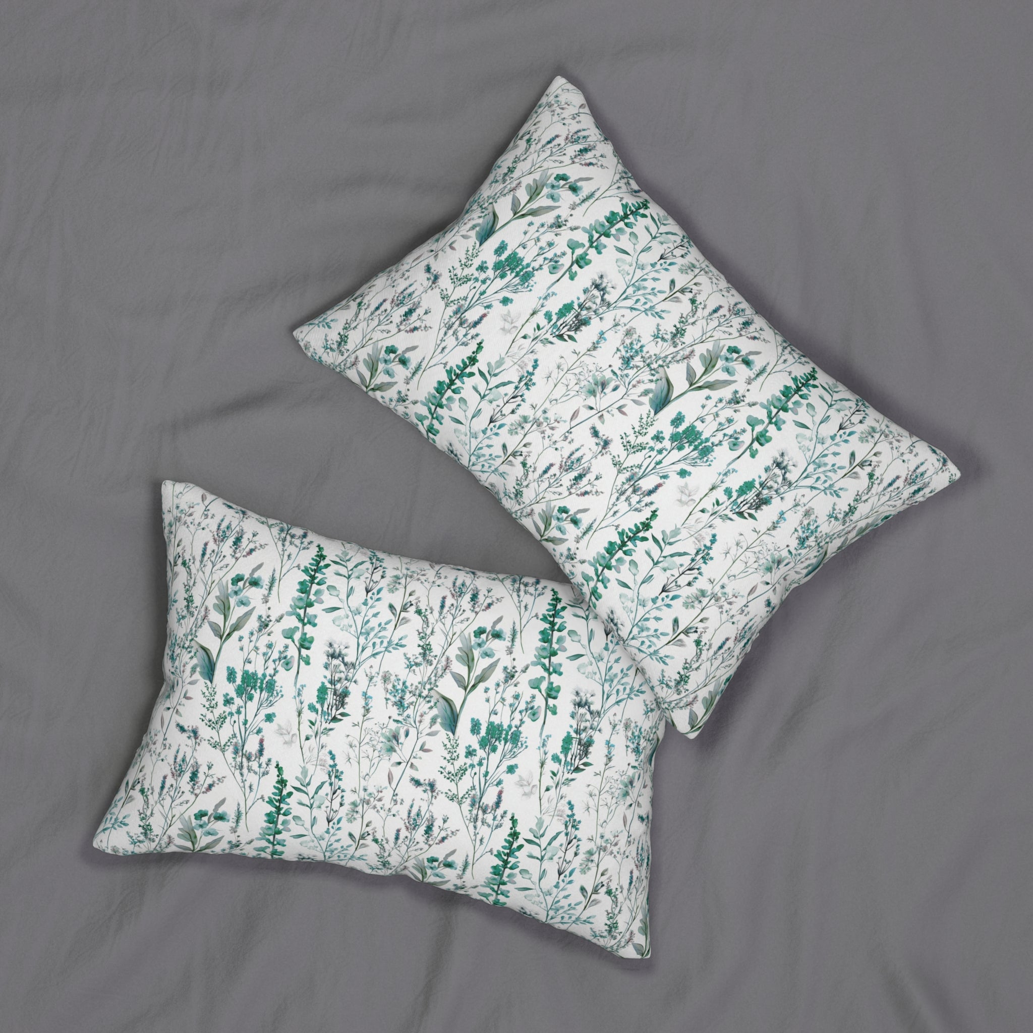 Floral Lumbar Pillow | Teal Green White Wildflowers