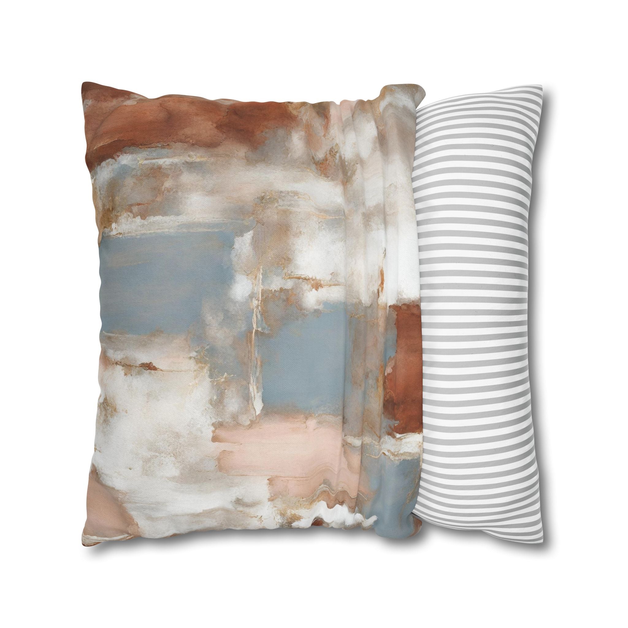 Abstract Pillow Cover | Earth Tones, Beige Rust, Blue White