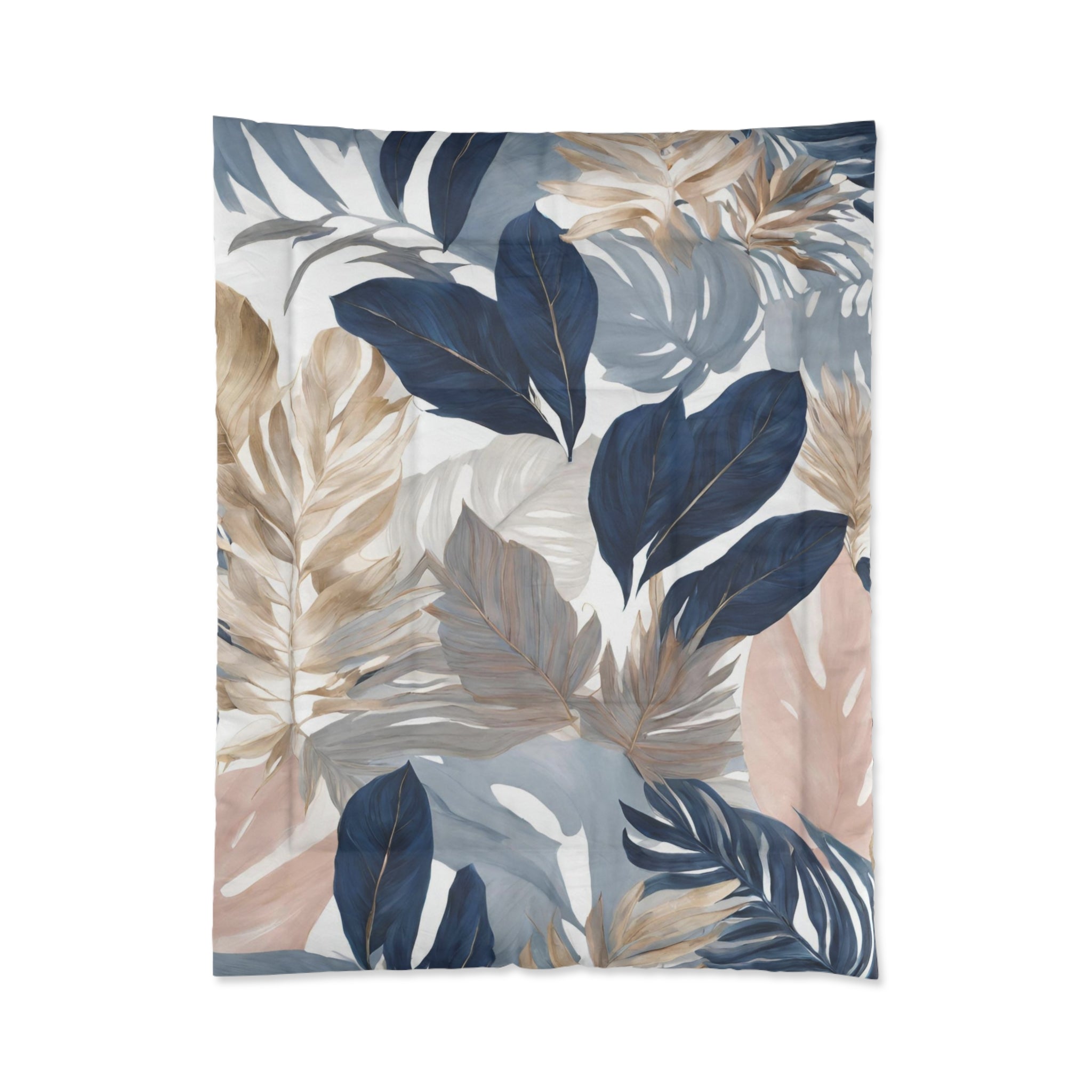 Floral Comforter | Navy Dusty Blue, Beige, Blush Pink Jungle