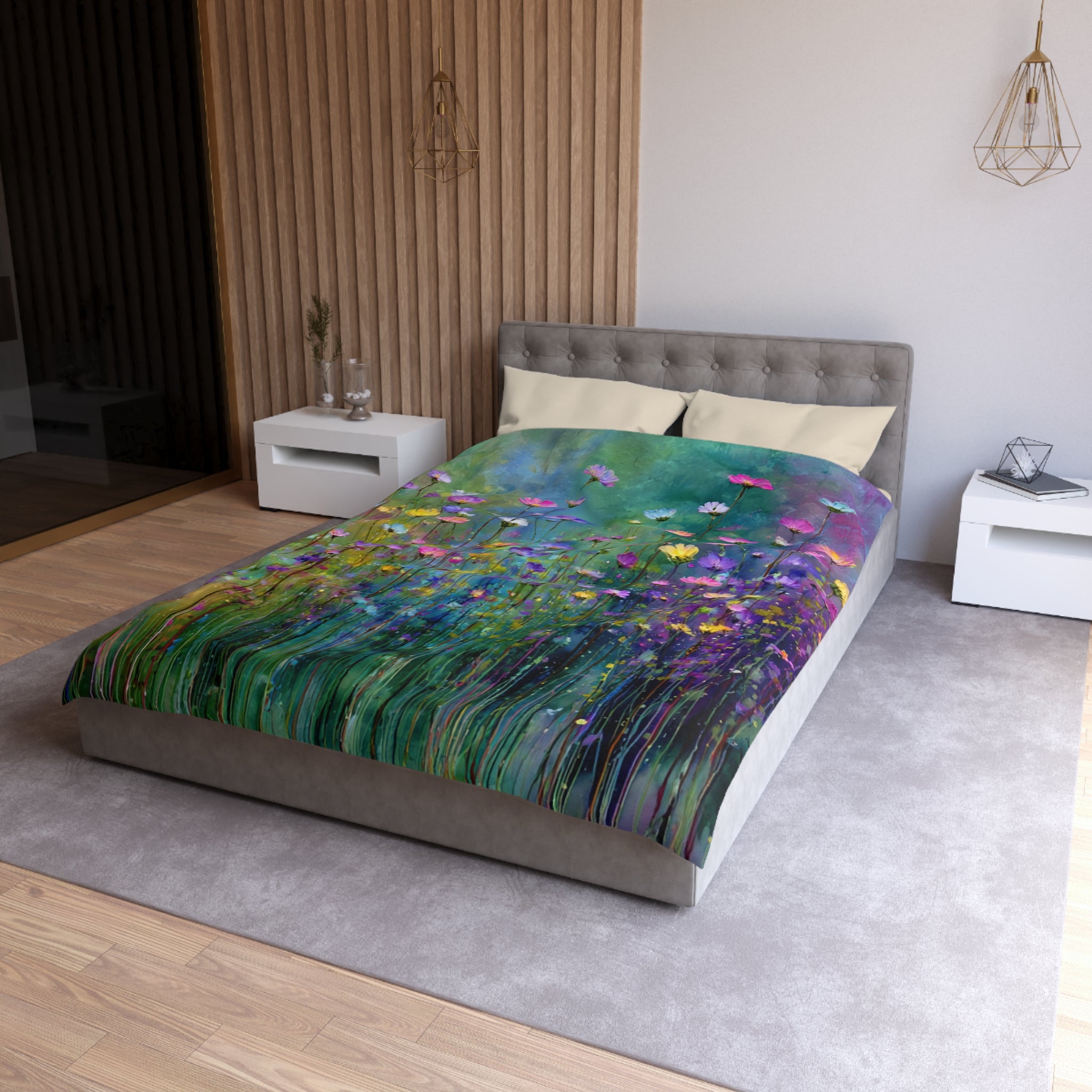 Floral Duvet, Pillow Cover | Green Purple Bedroom Decor