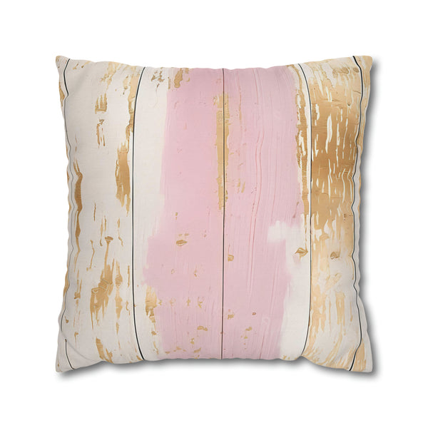 Rustic Pillow Cover | Blush Pink, Cream Muted Gold, Wooden Print