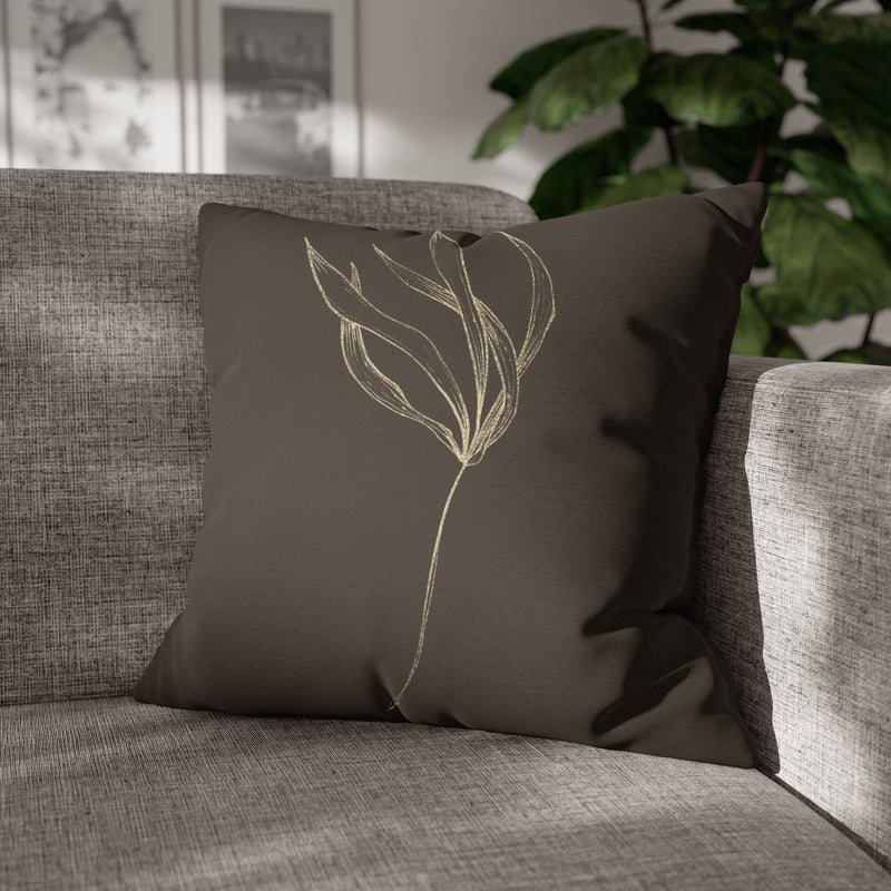Floral Pillow Cover | Dark Brown Beige, Minimalist