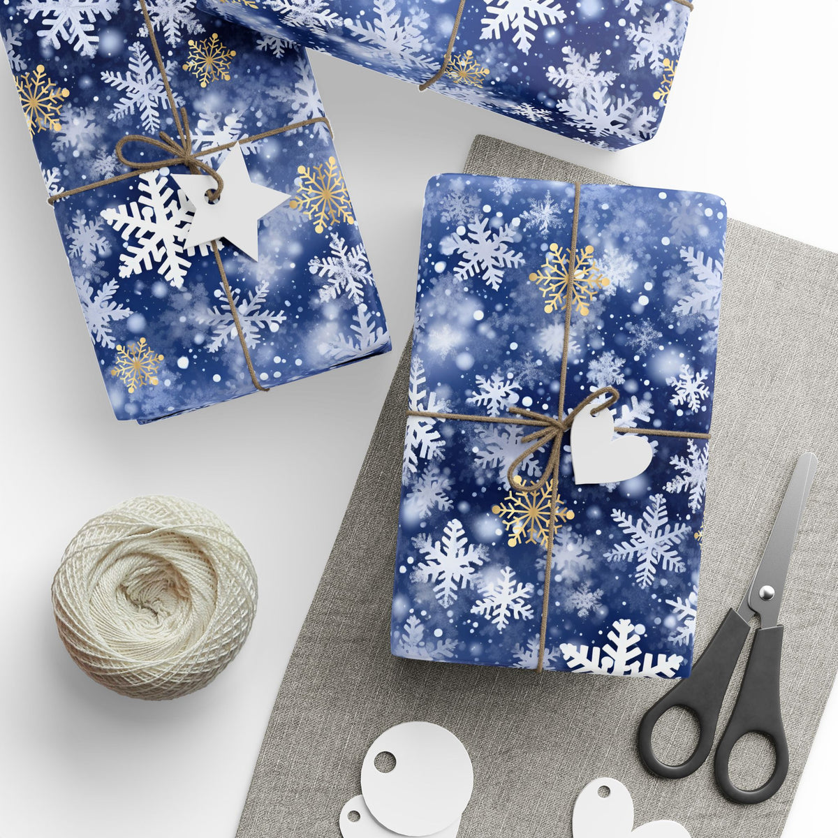 Navy Blue White Snowflake Winter Wrapping Paper, Gift Wrap