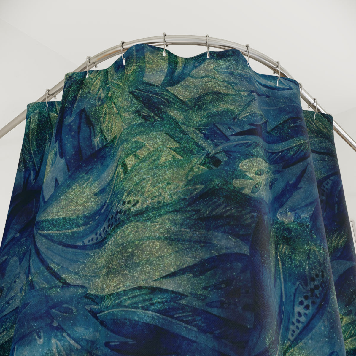 a vibrant, abstract pattern of blue and green hues, creating a visually striking and dynamic composition.