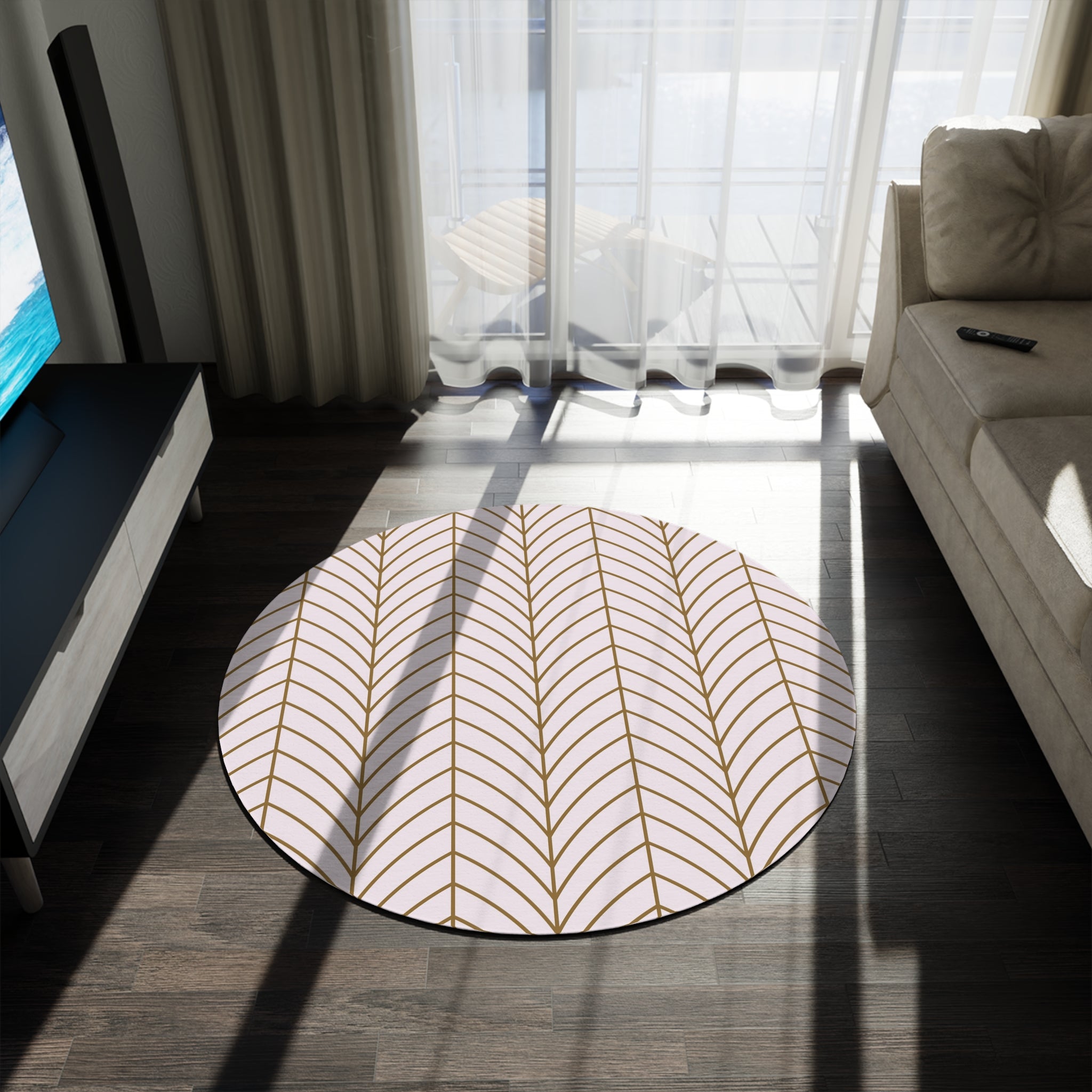 Geometric Round Area Rug | Art Deco Blush Pink, Beige