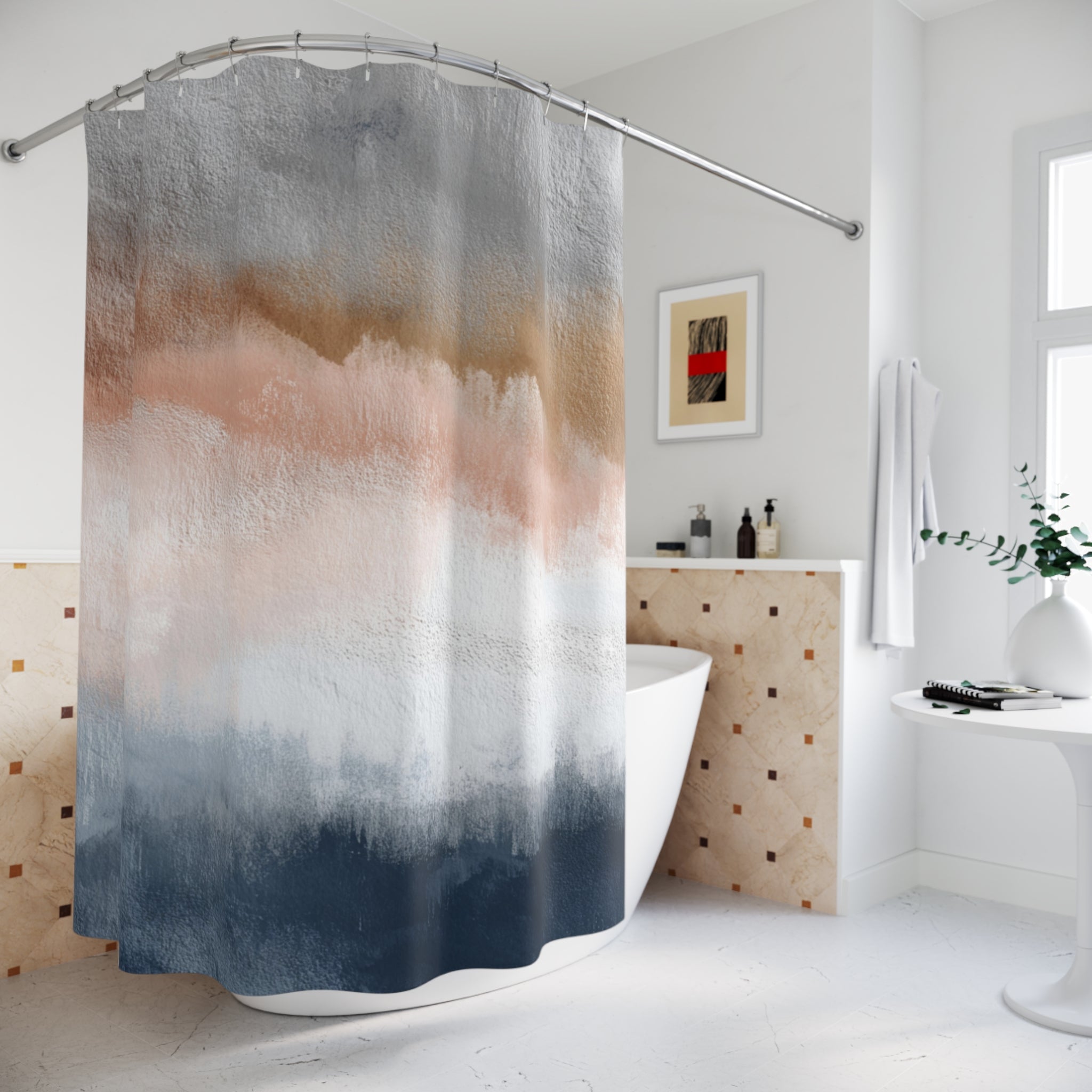 Abstract Watercolor Shower Curtain | Grey Blush, Blue Bathroom Decor