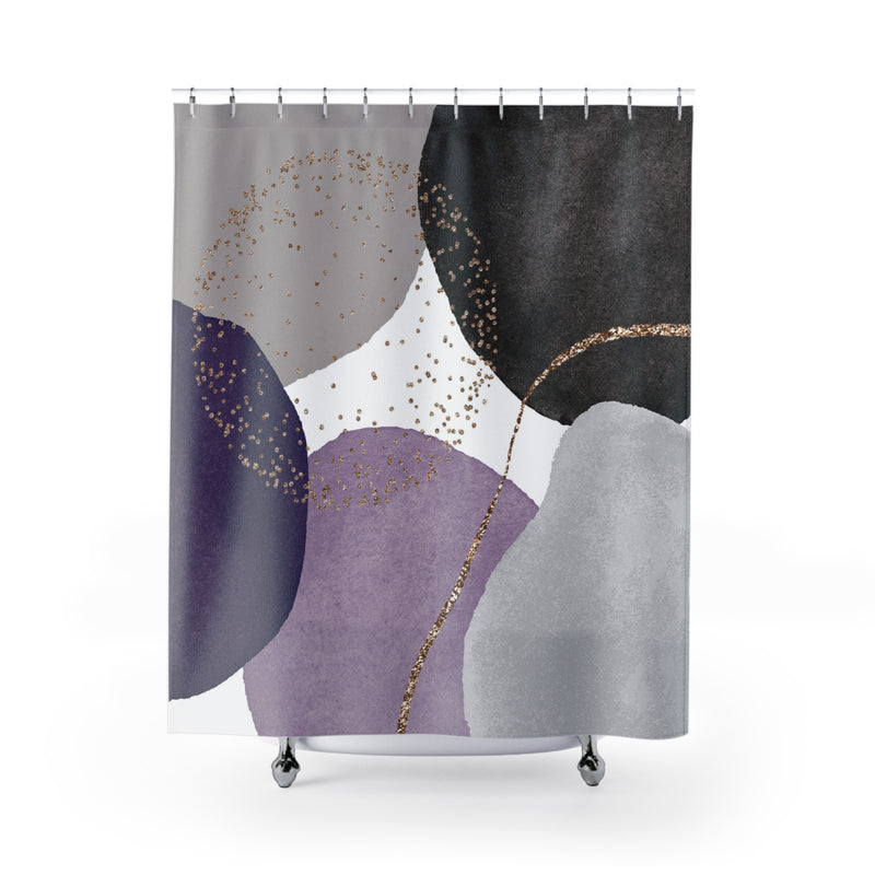 Boho Abstract Shower Curtain | Modern Black Lavender Purple, Grey Bathroom