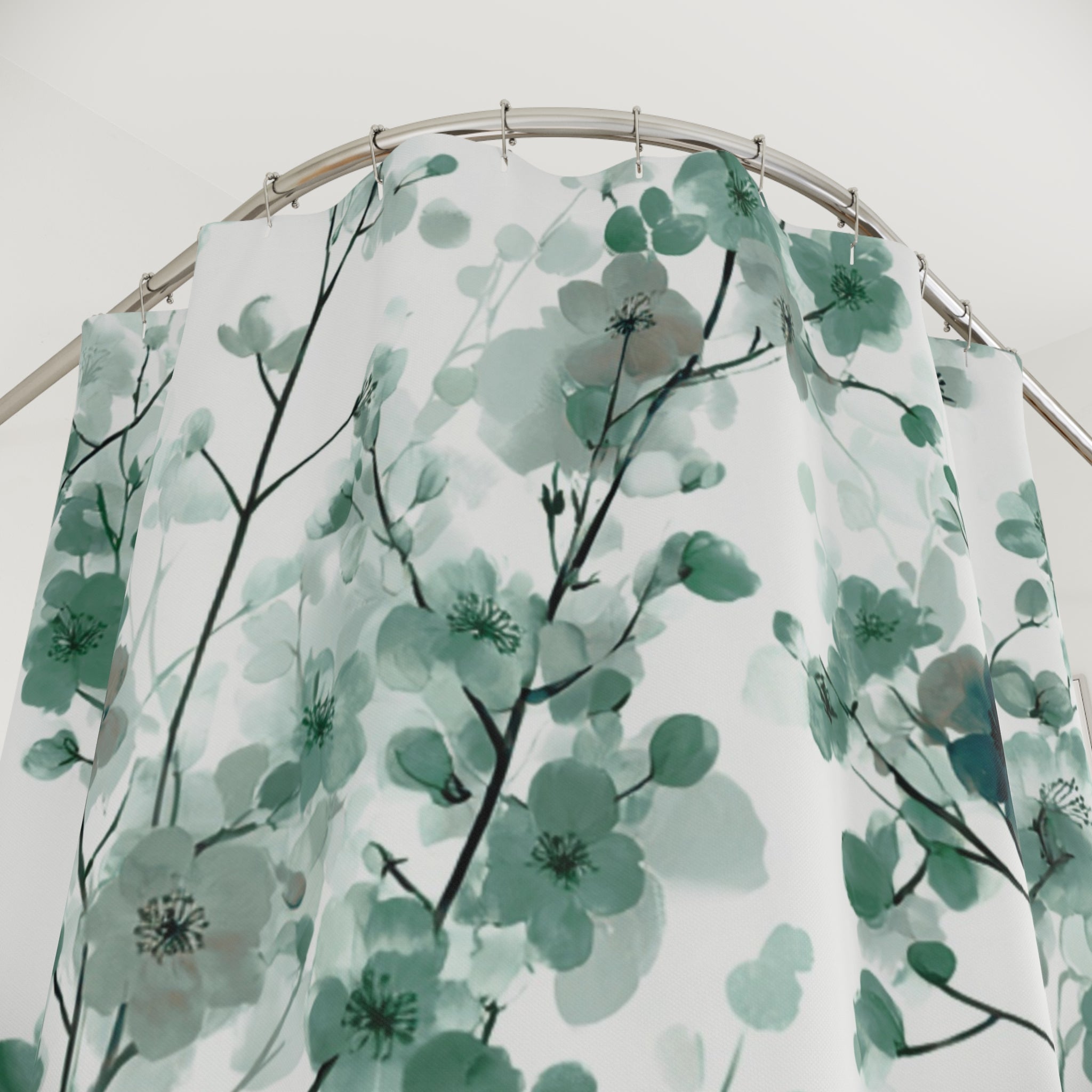 Abstract Shower Curtain | Floral Sage Green White Leaves