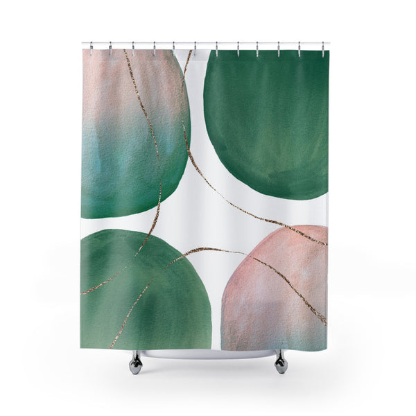 Abstract Shower Curtain | Fade Sage Green, Blush Pink White