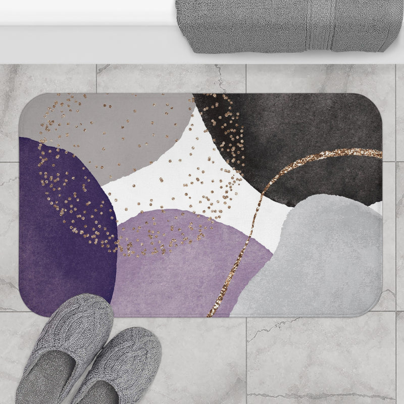 Boho Bath, Kitchen Mat | Modern Black Lavender Purple, Grey Bathroom