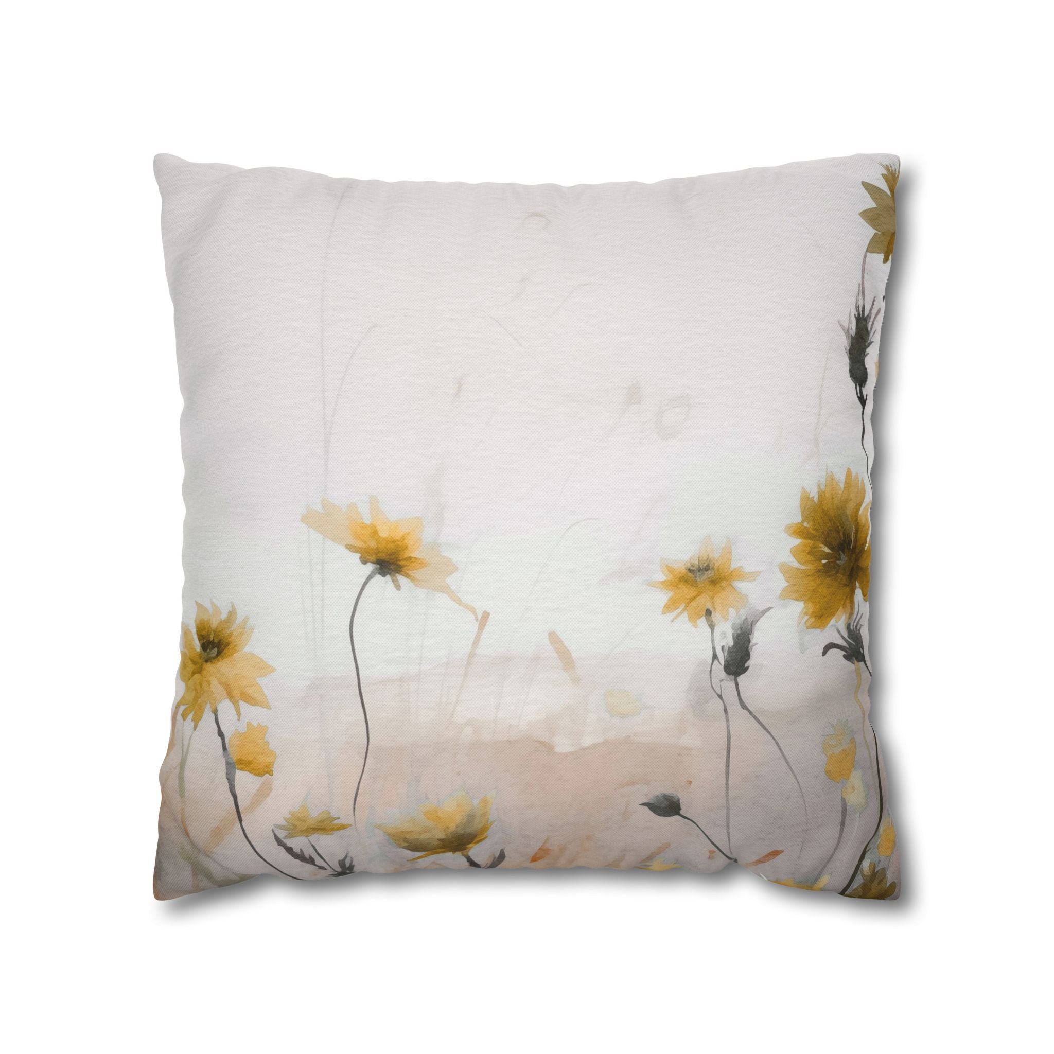 Floral Pillow Cover | Meadow Yellow Wildflowers Beige