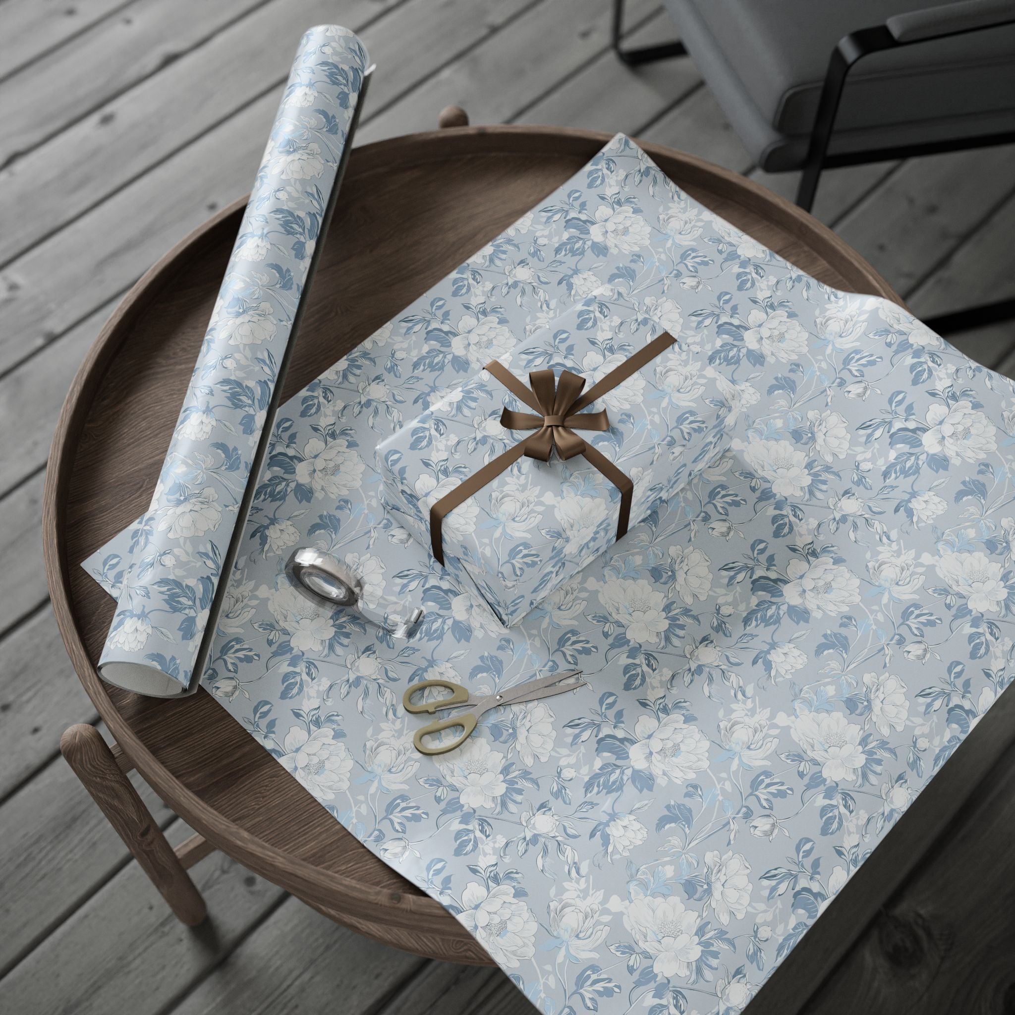 Floral Wrapping Papers, Light Blue Botanical Gift Wrapping for the Holidays, Birthdays