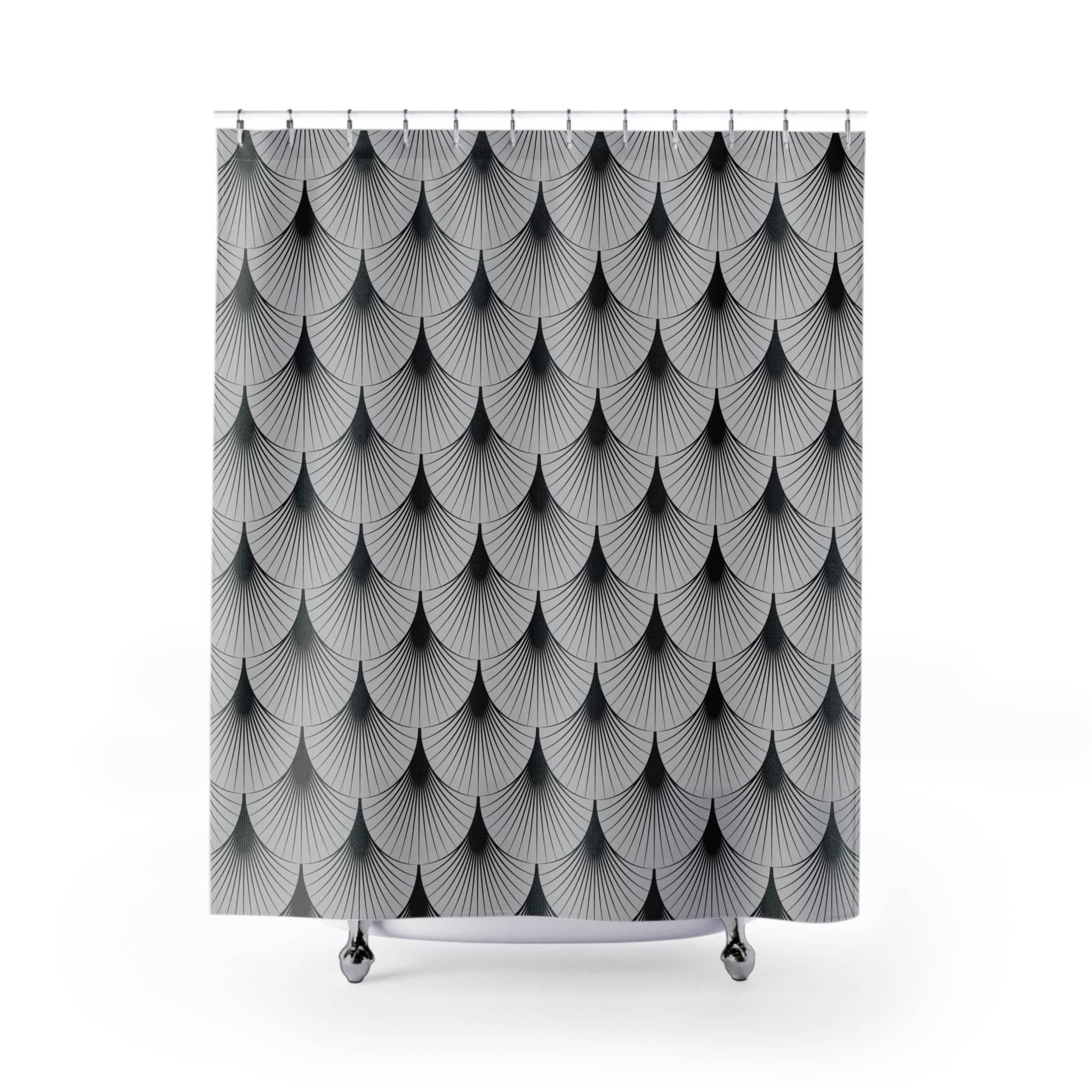 Black Grey Shower Curtain | Art Deco Nouveau Fan