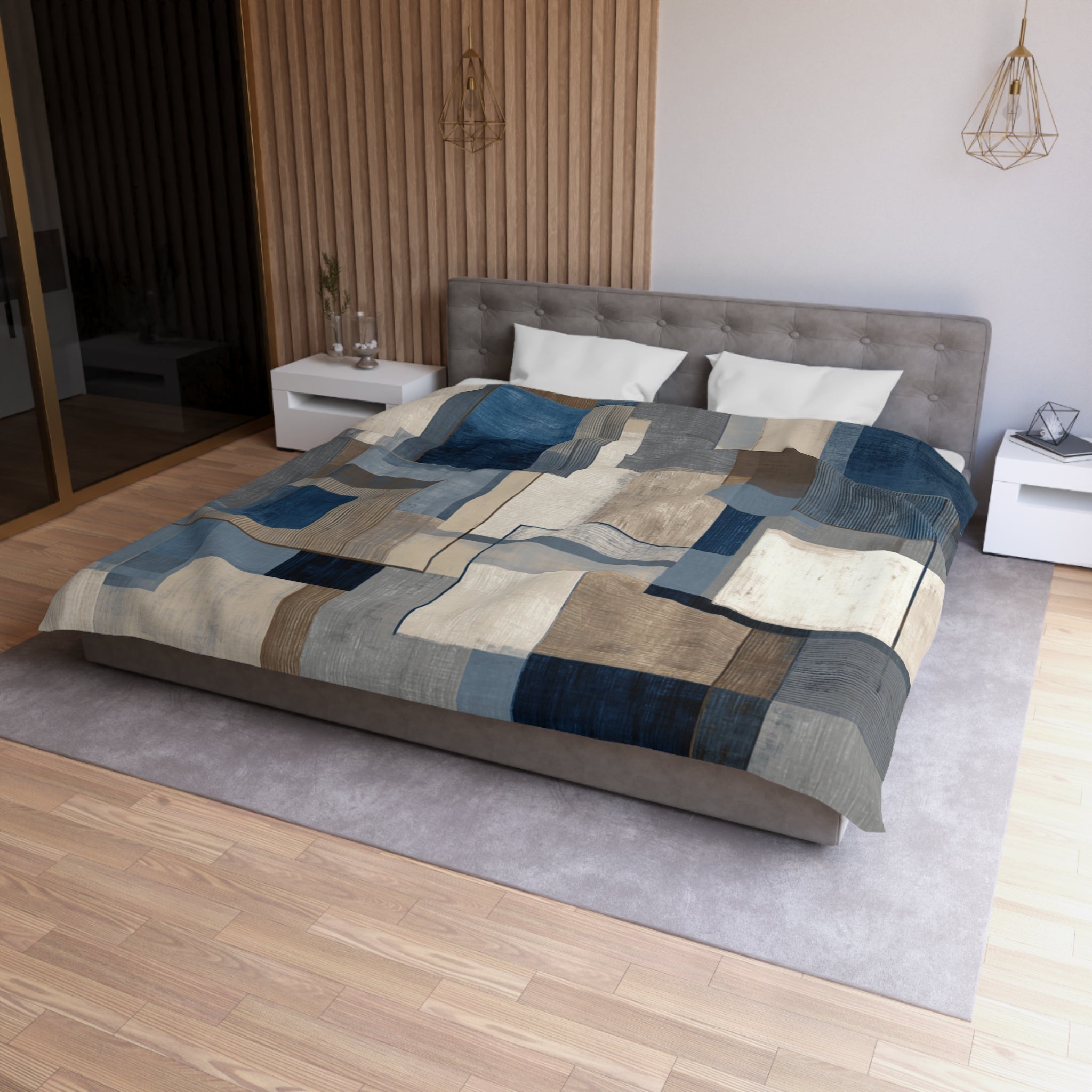 Geometric Duvet, Pillow Cover | Blue Beige Bedroom Decor