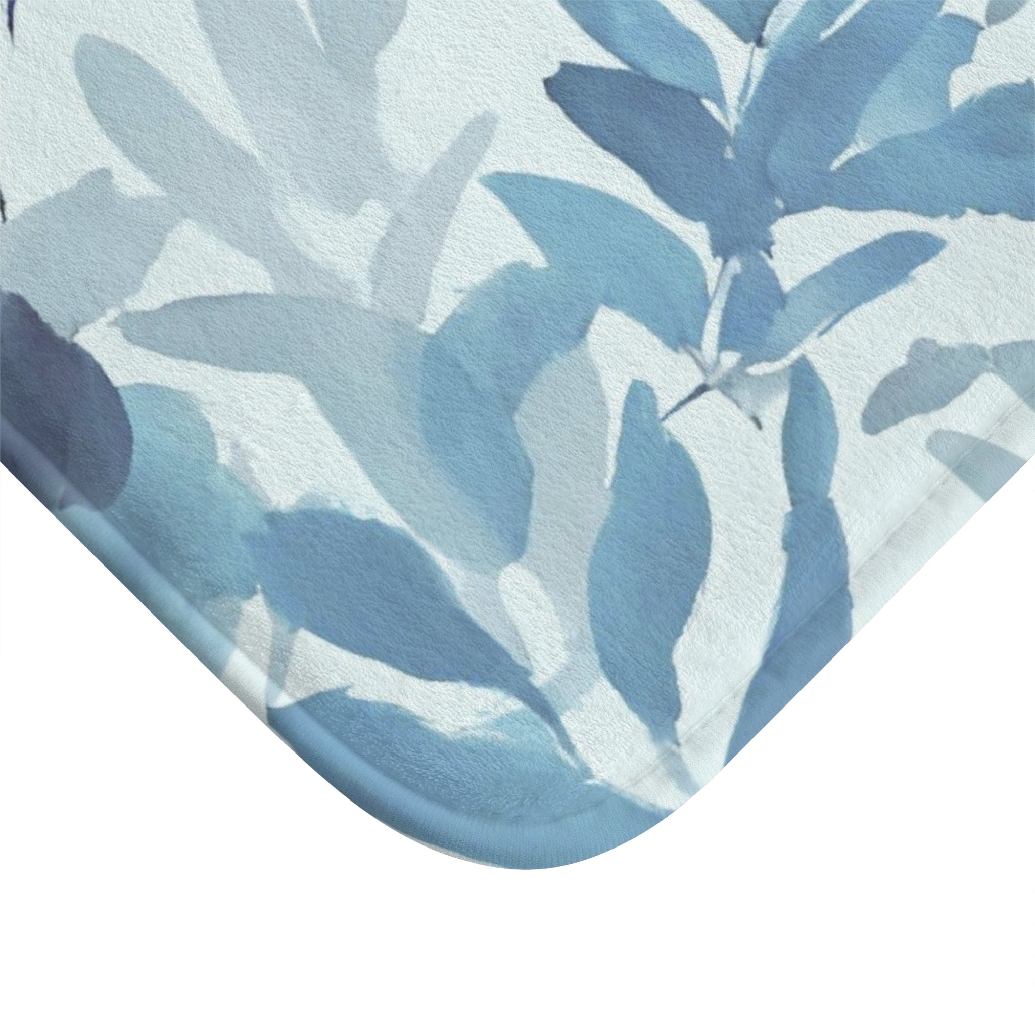 Boho Kitchen, Bath Mat | Floral Pale Navy Blue, Eucalyptus Leaves