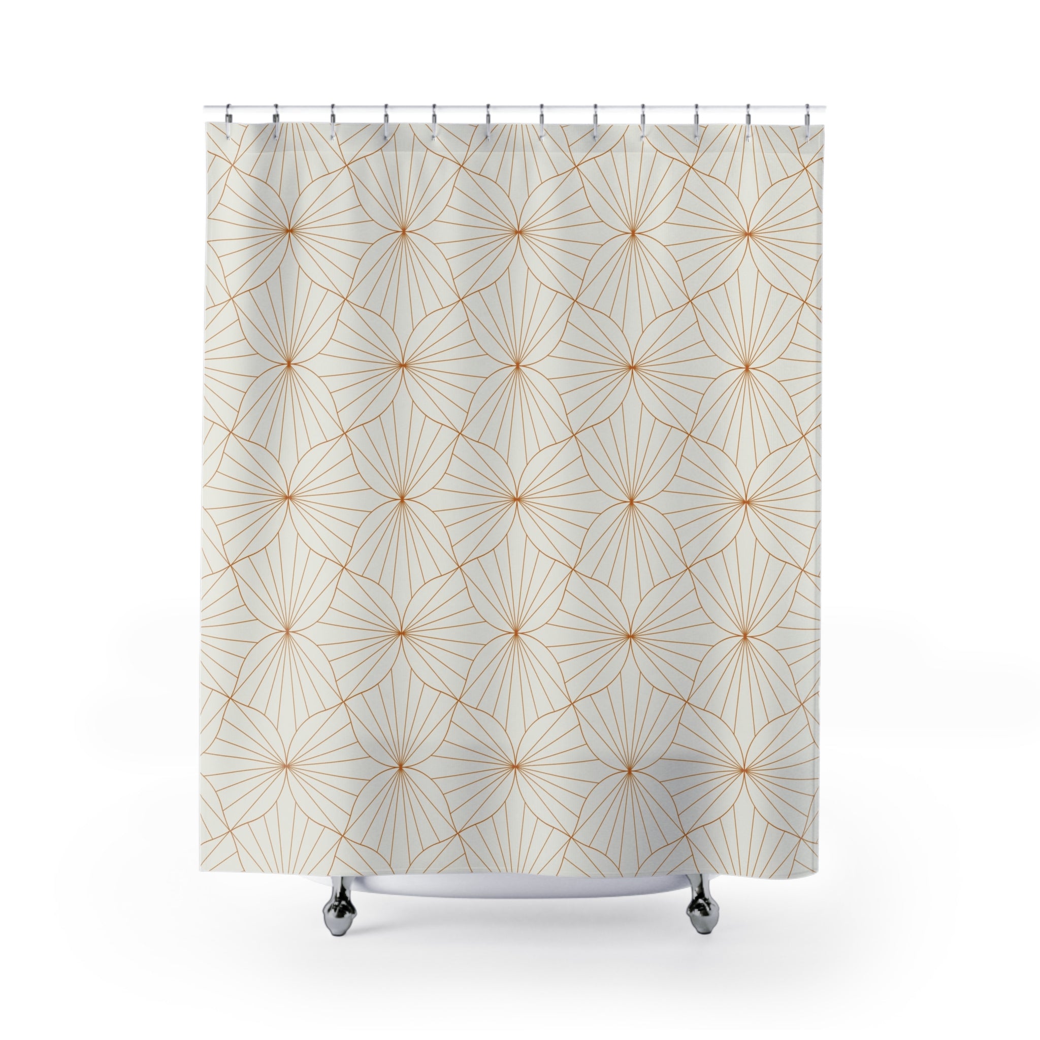 Boho Shower Curtain | Art Deco Grey, Rust Geometric