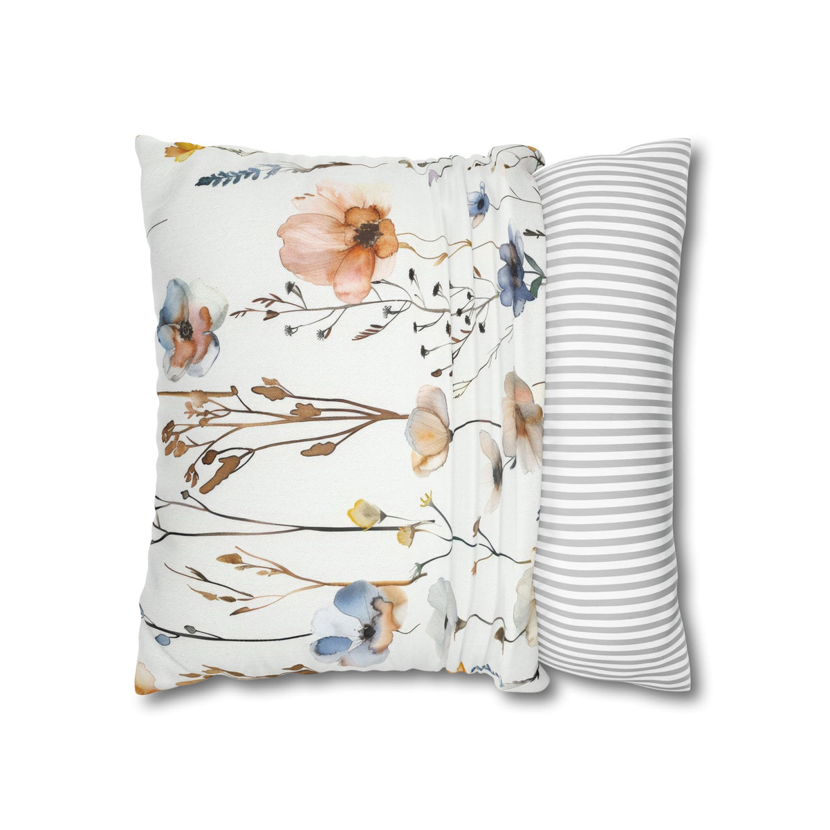 Ivory Poppy Meadow Pillow Cover | Peach Dusty Blue Floral