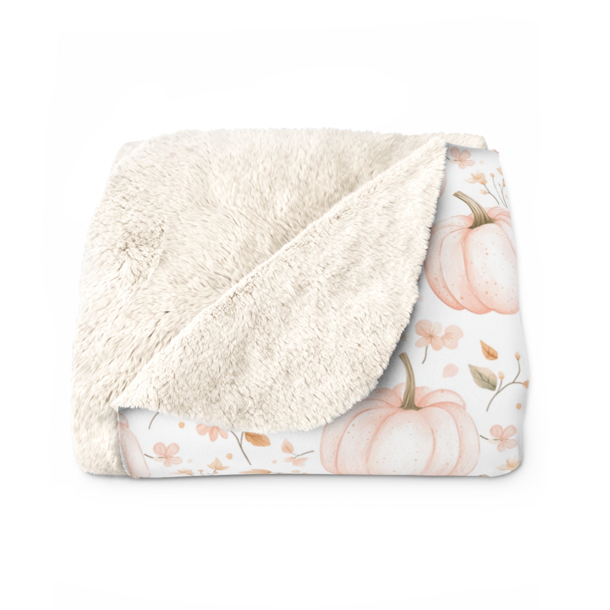 Fall Autumn Throw Blanket | Blush Pink White Pumpkin Watercolor