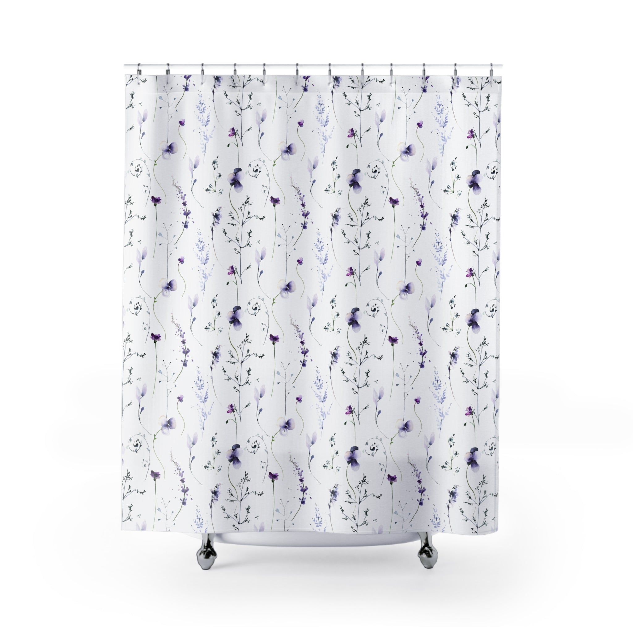 Meadow Floral Modern Shower Curtain | Lavender Purple White